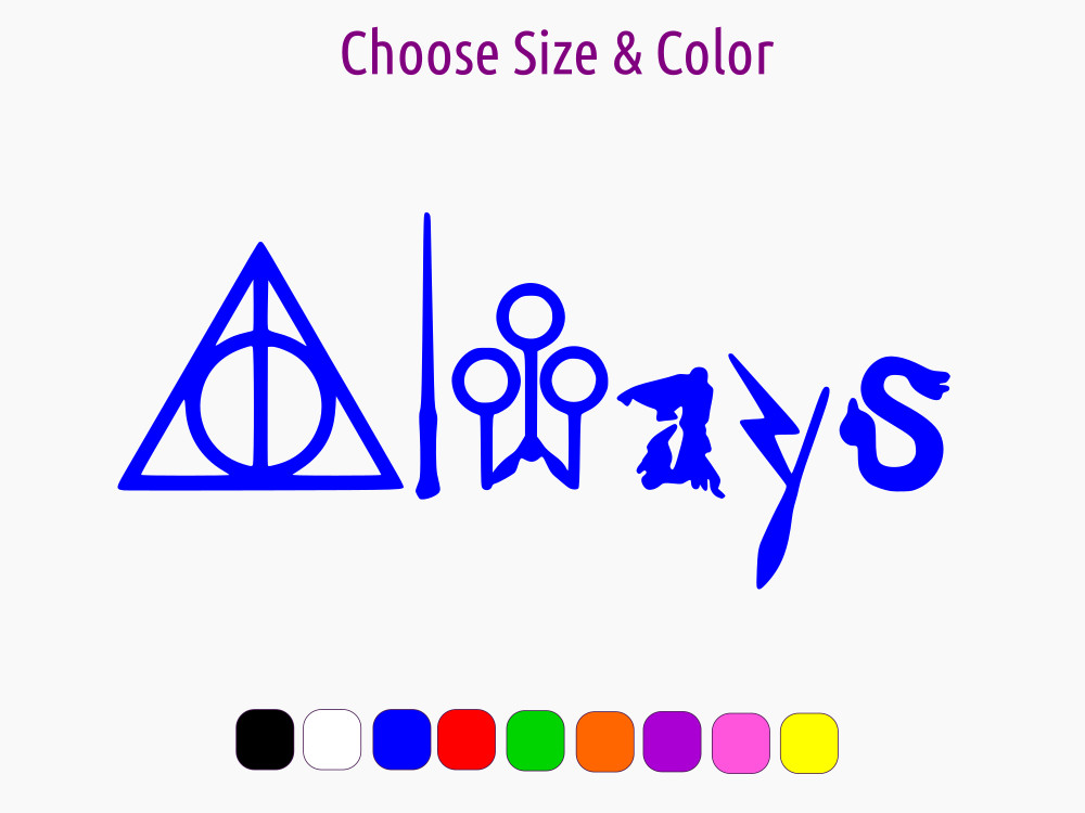 Harry Potter Always Deathly Hallows Wand Vinyl Decal CHOOSE SIZE COLOR