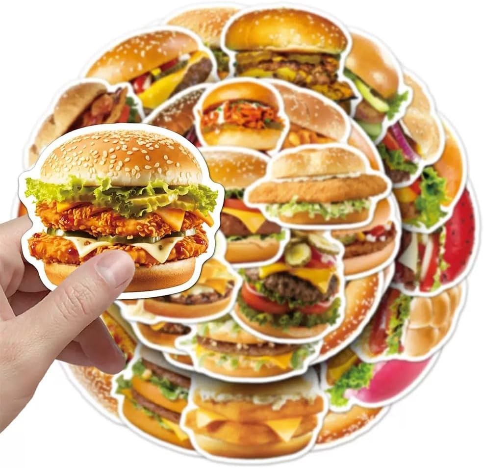 Hamburger Stickers |50Pcs Burger Waterproof Vinyl Decals | Removable Reusable…