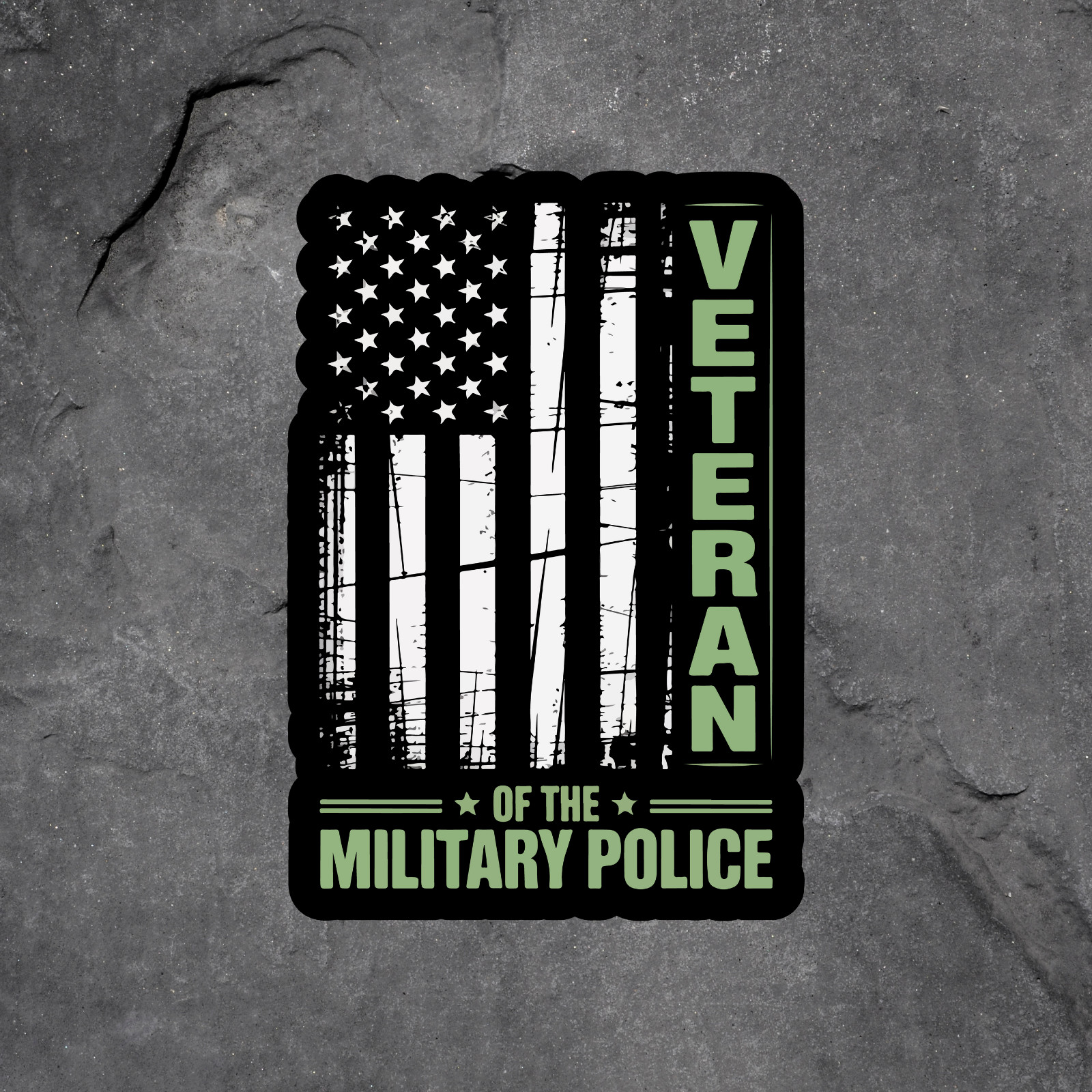 Veteran sticker vinyl decal military police American flag distressed green