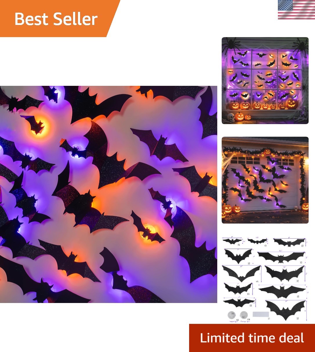 Indoor Outdoor 3D Bat Wall Stickers: 40 PC Set with Glow & Easy Install Features