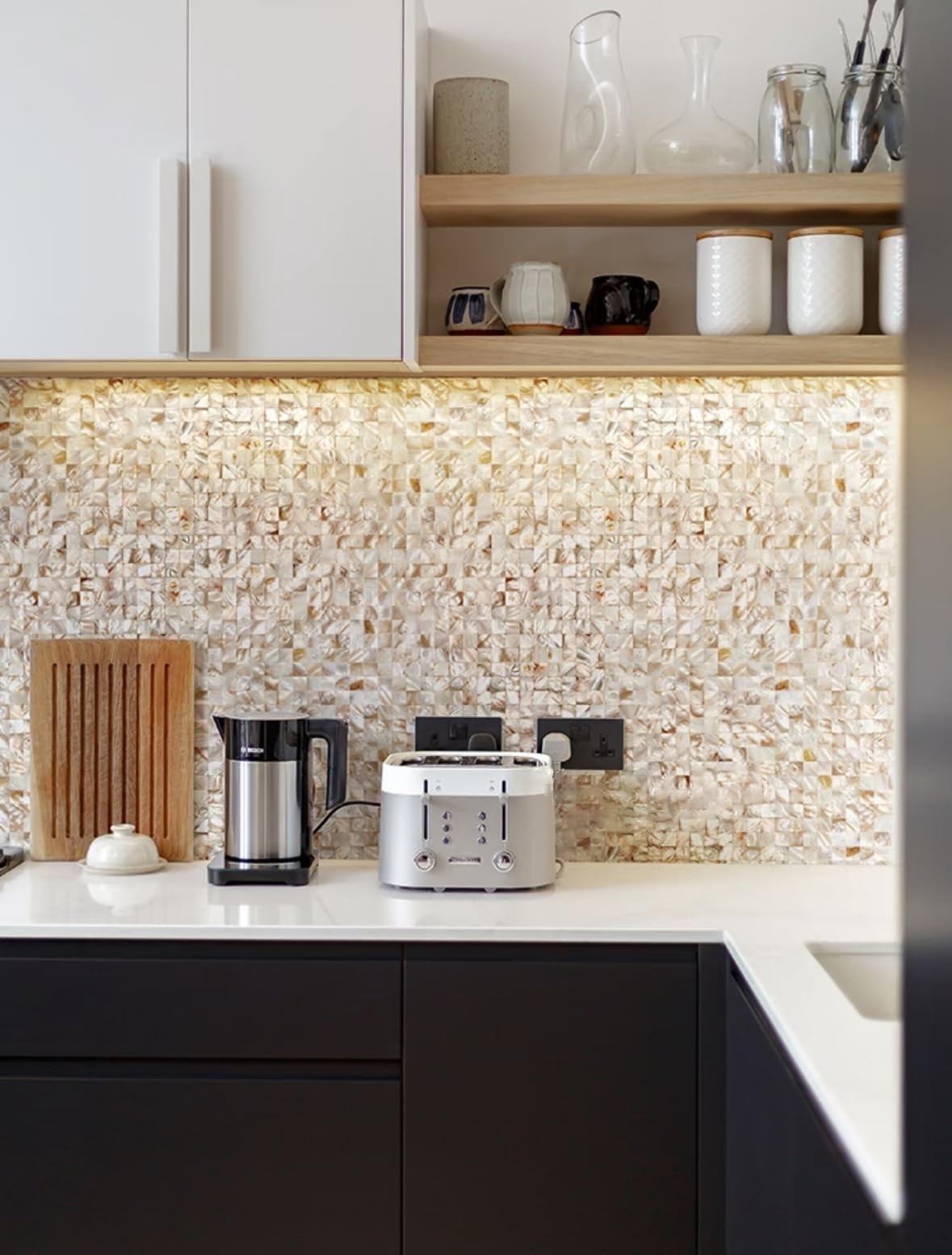 Peel and Stick Mother of Pearl Shell Backsplash Tile, for Kitchen Wall Room B…