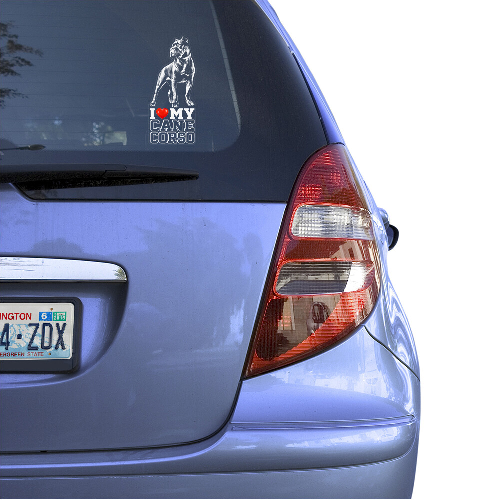 I LOVE MY CANE CORSO CLEAR VINYL DECAL STICKER FOR CAR OR TRUCK WINDOW, DOG ART