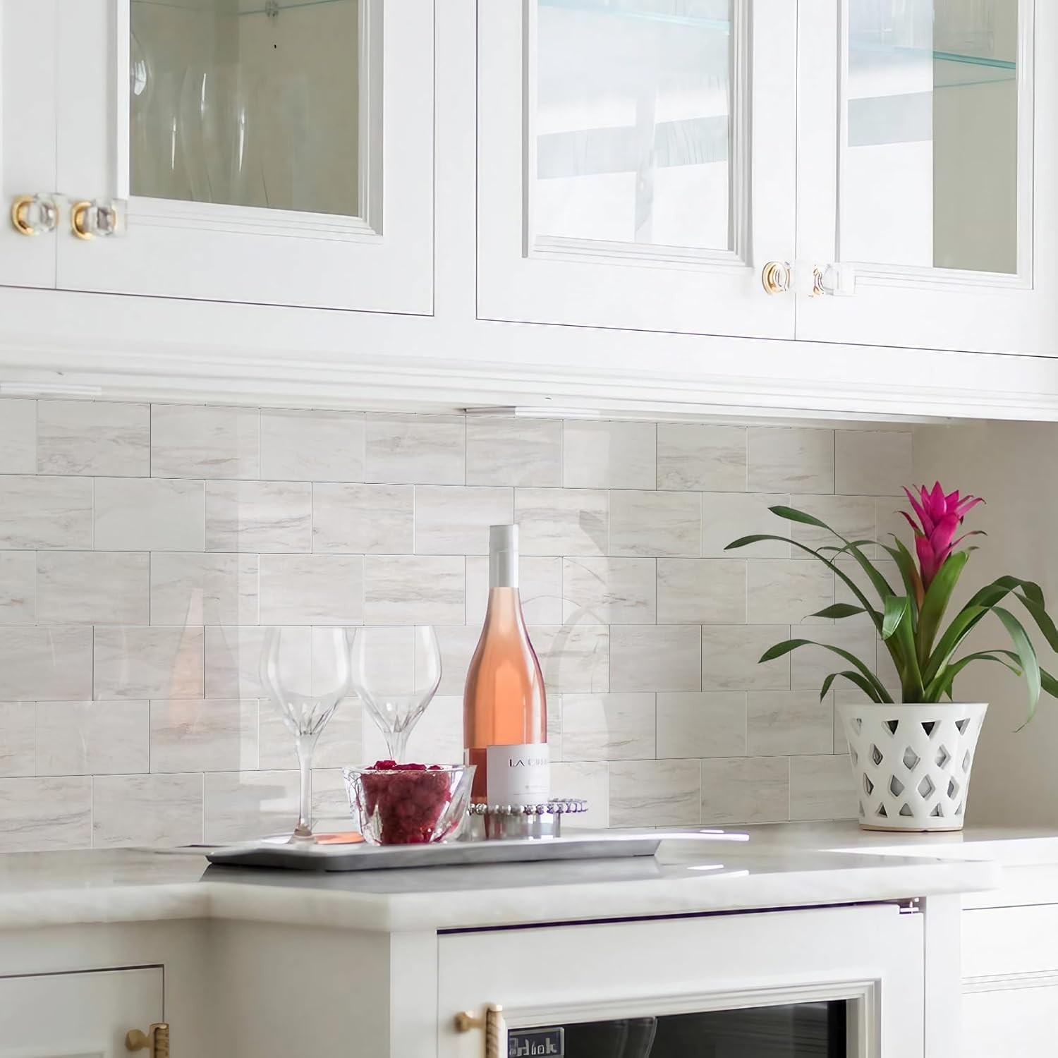 Glossy Light Brown Peel and Stick Subway Tile Backsplash – 10 Sheets Self-Adhesi
