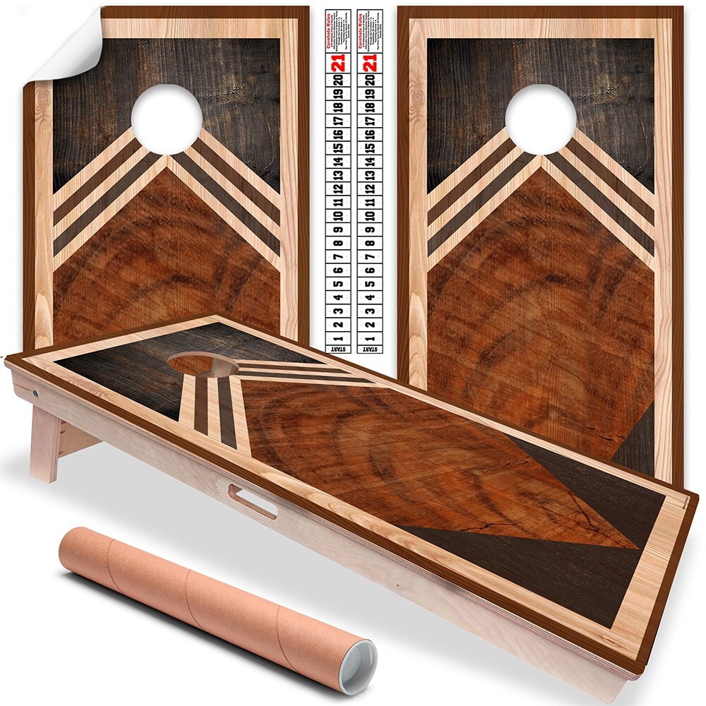 Geometric Wooden Plank Cornhole Skins Wraps for Boards Vinyl Cover Decals