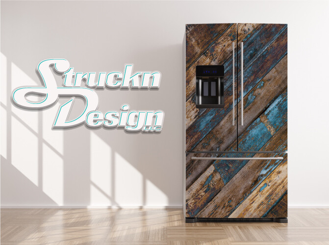 Rustic Dark Blue Wood Plank Barn Style Fridge Freezer Wrap Side Door Vinyl Decal