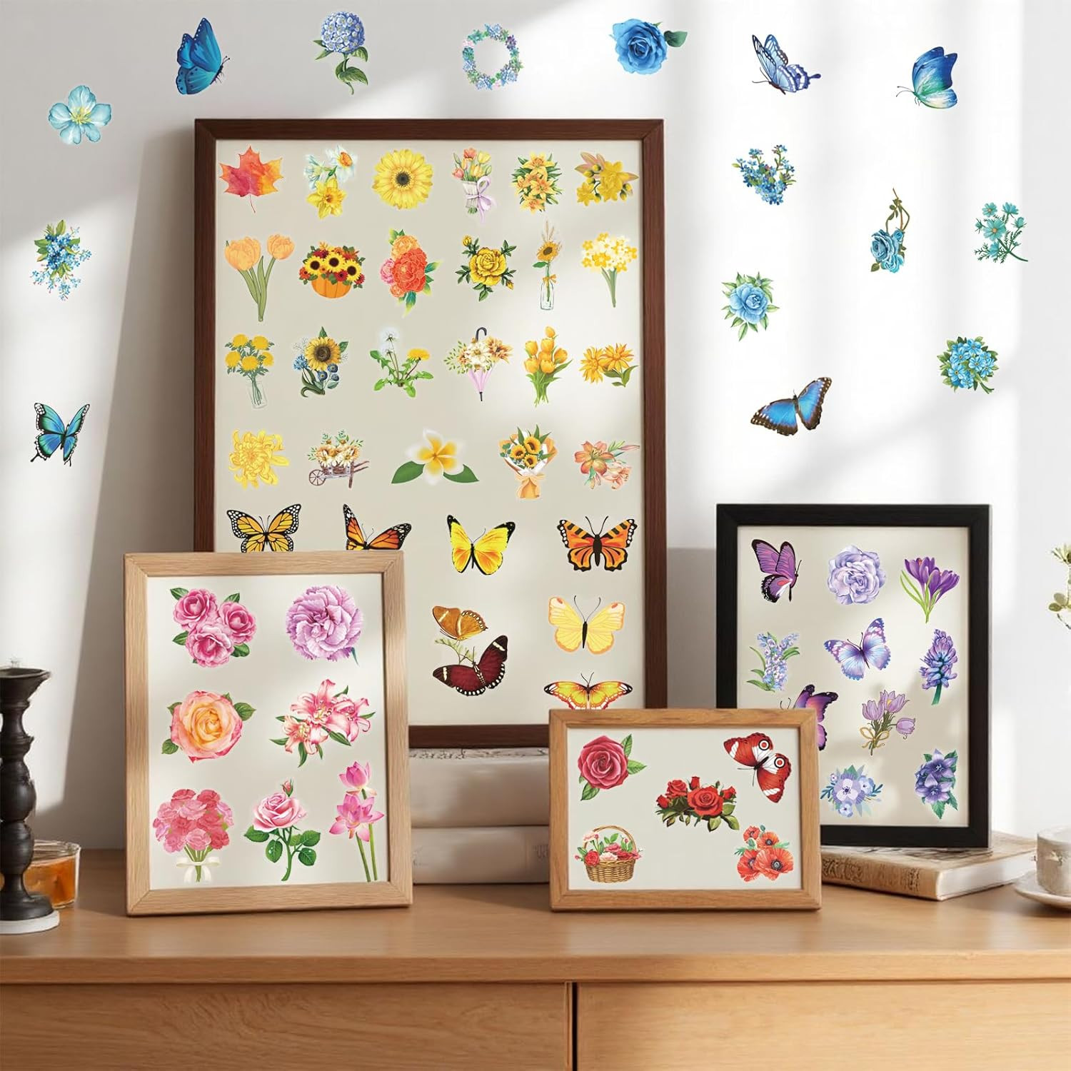 200Pcs Transparent Flower Butterfly Stickers, Aesthetic Nature Floral Decals …