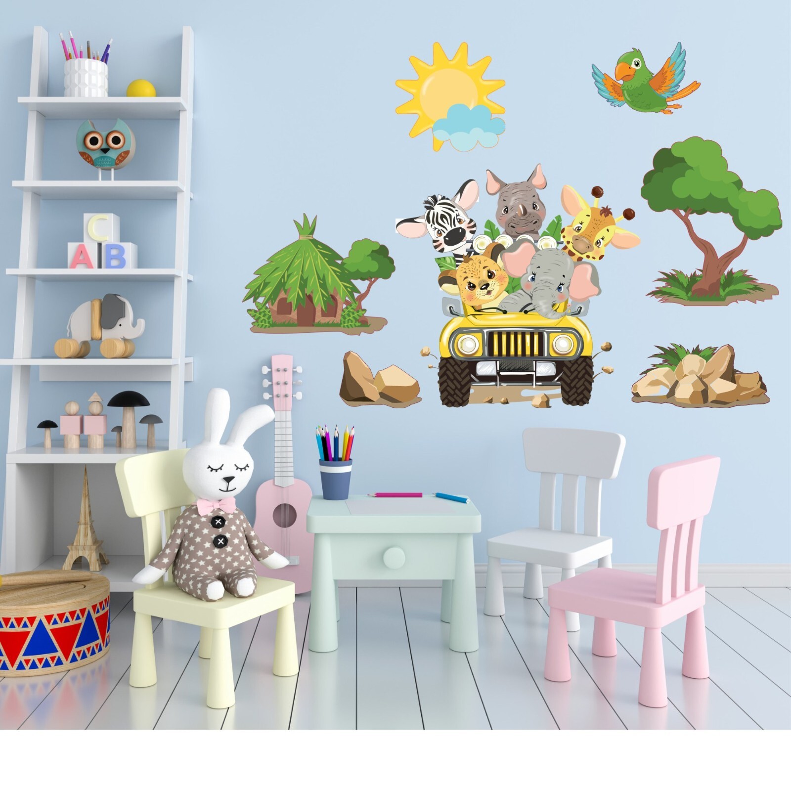 Safari Jeep Adventure Ride Set! Removable Wall Decals. Great For Any Kid's Room!