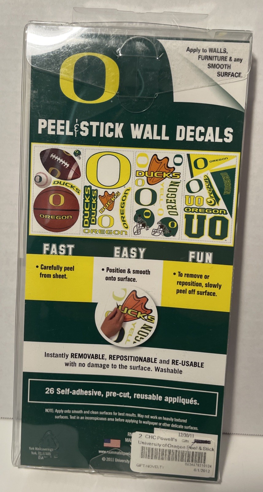 OREGON DUCKS Peel/Stick Wall Decals Easy Reusable 26 Designs, College Football