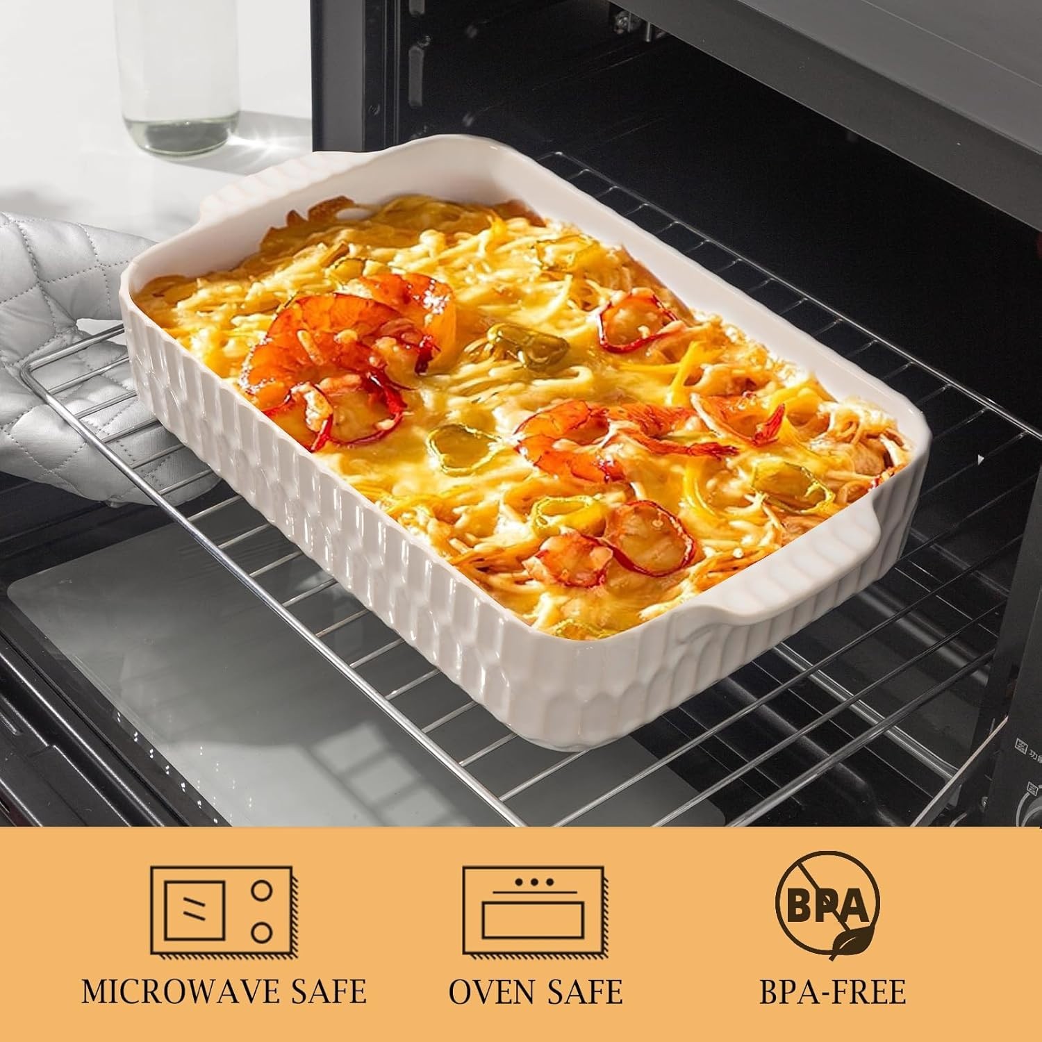 4.7QT Casserole Dishes for Oven, 9×13” Large Lasagna Pan, Ceramic Baking Dish, R