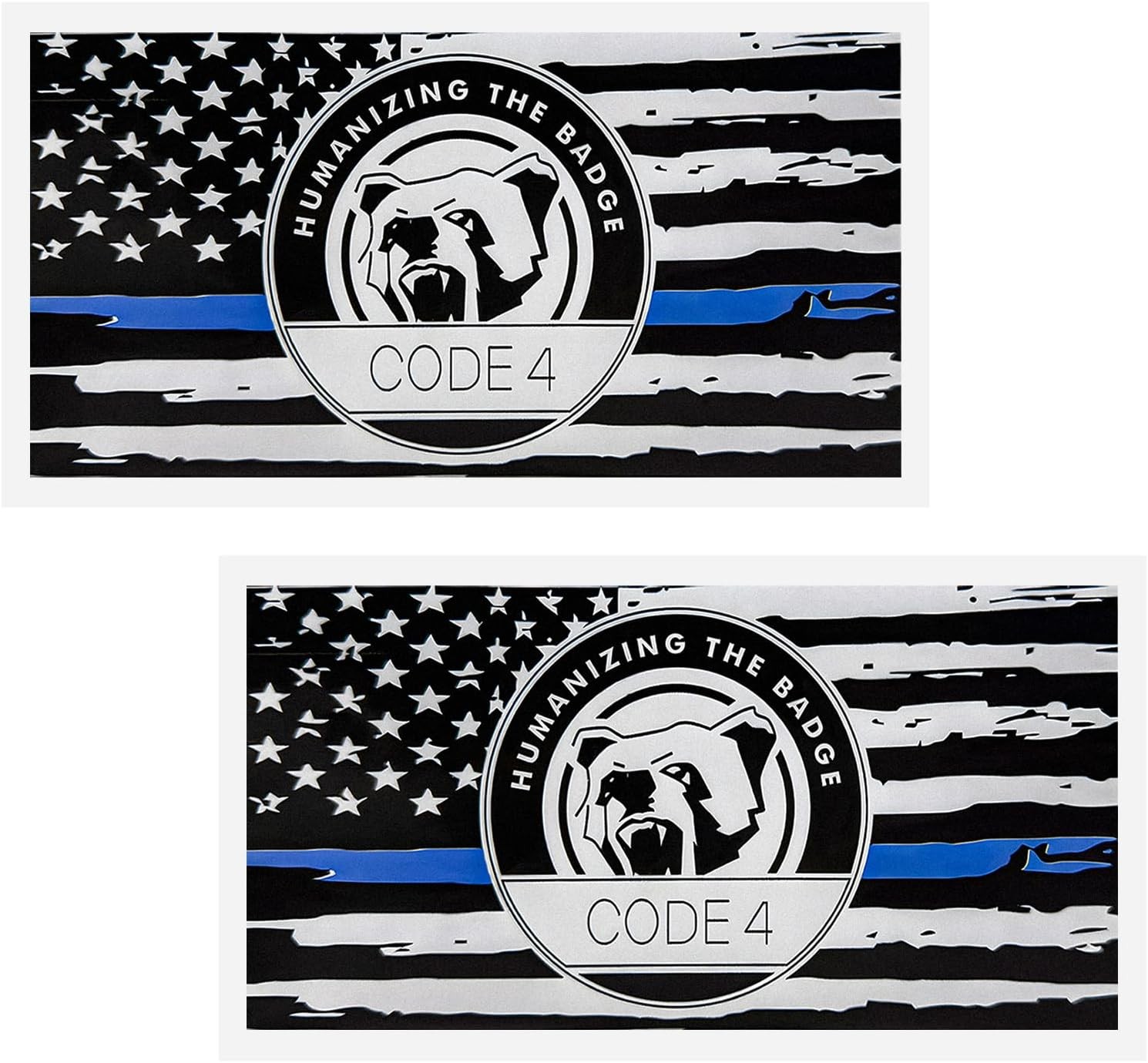 2PCS Thin Blue Line Sticker Code 4, Police Support Sticker American Flag Thin Li