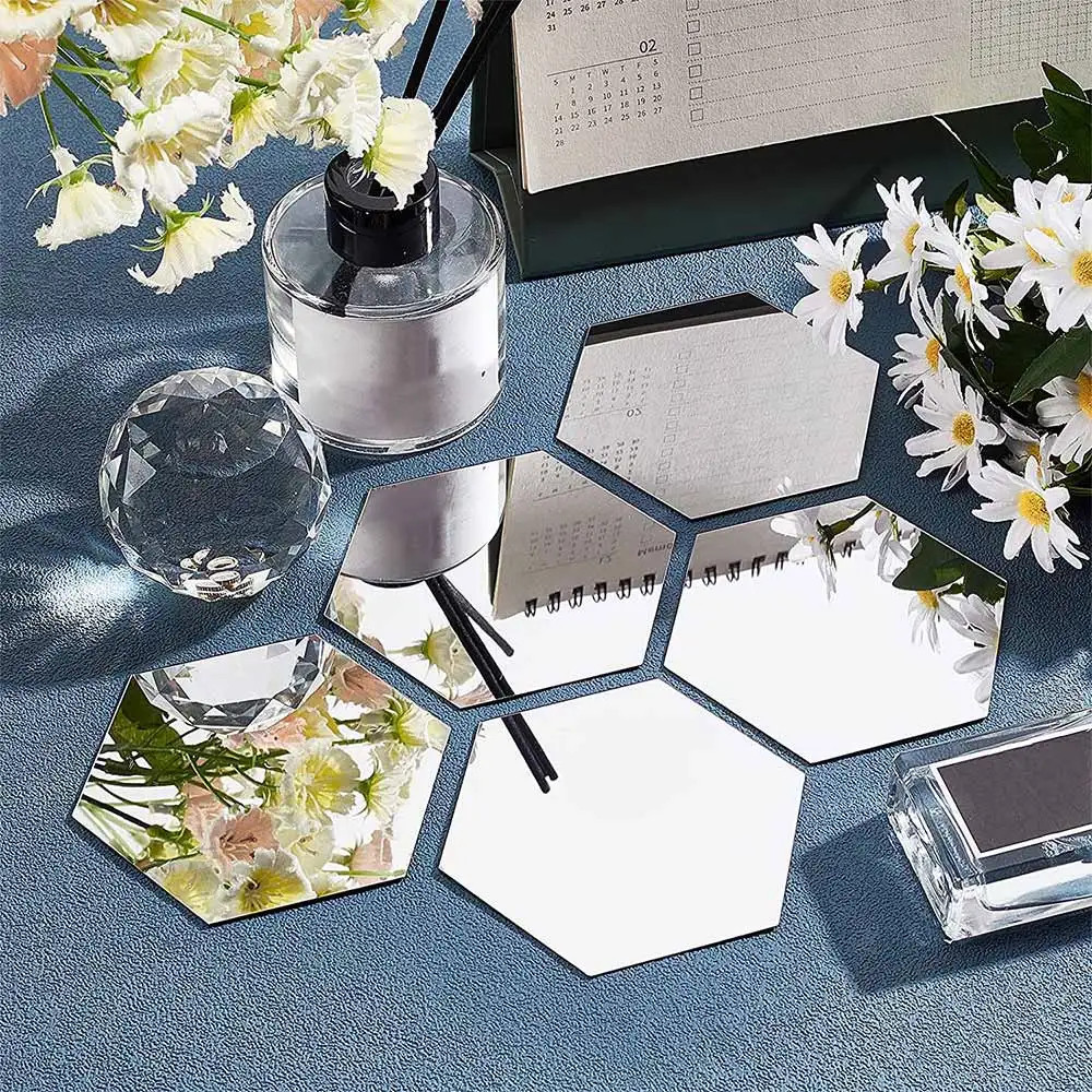 Hexagon Acrylic Mirror Wall Stickers Self Adhesive Tiles Room Home Decor Panels