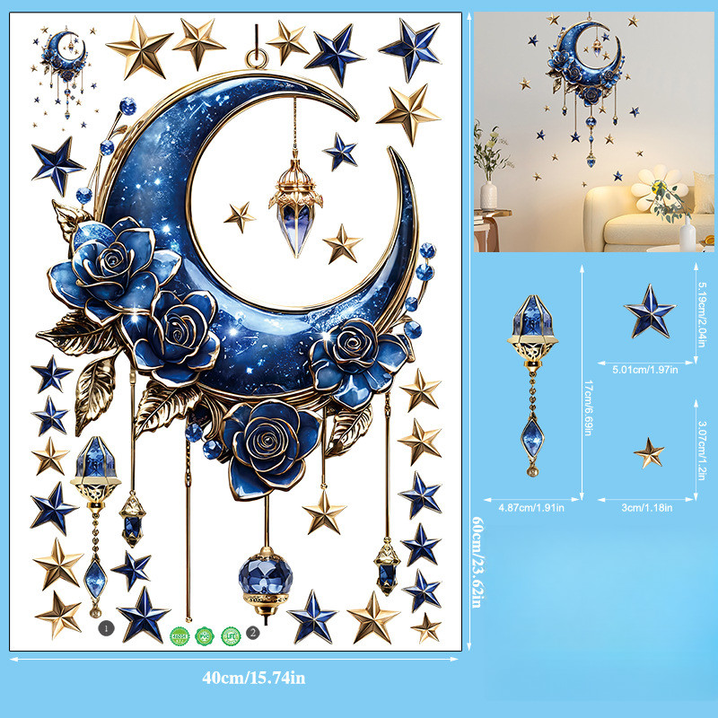 PVC Ramadan Wall Sticker with Moon and Star for Bedroom Kitchen Decoration