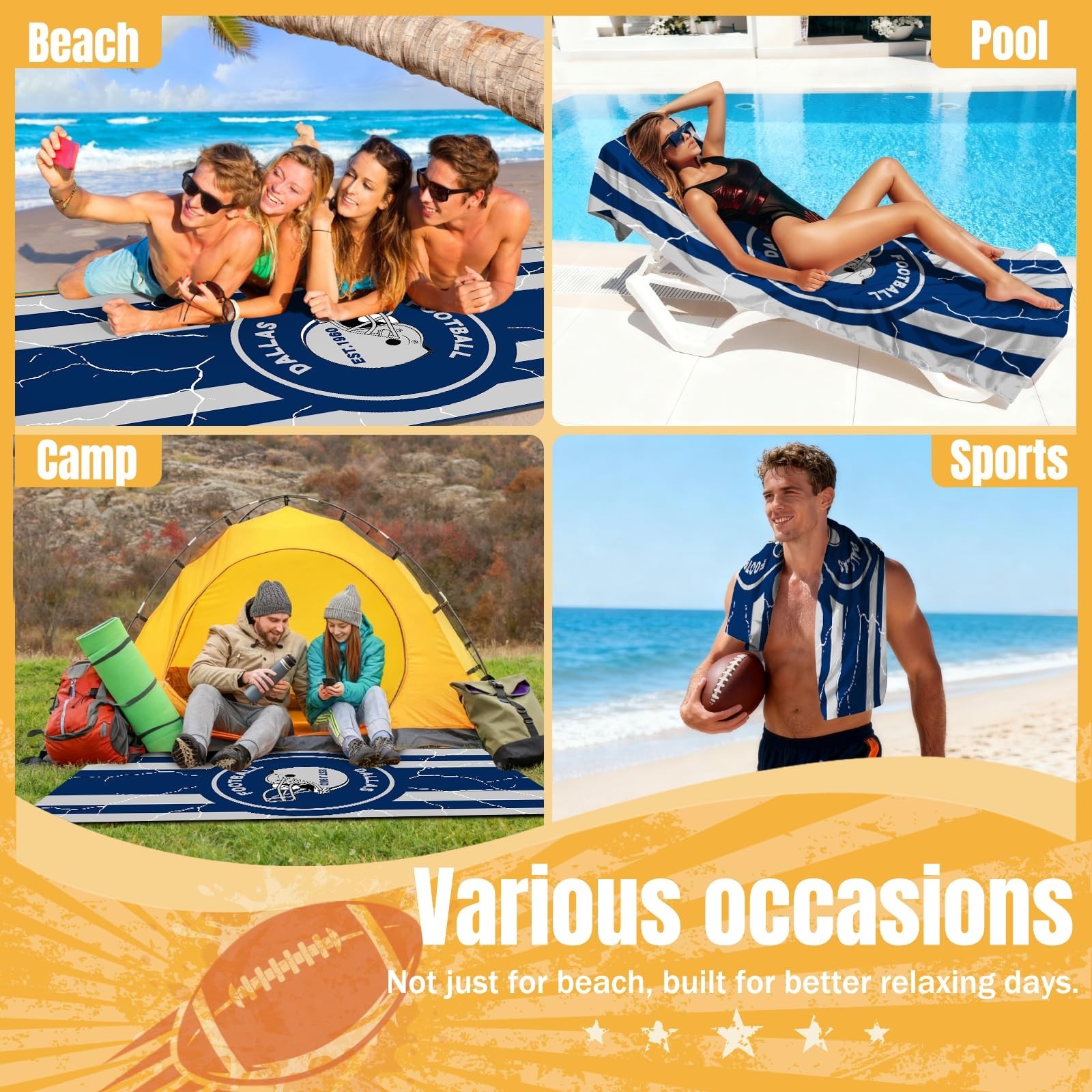 Football Fan Thin Lightweight Microfiber Beach Towel Dallas Themed Oversized …