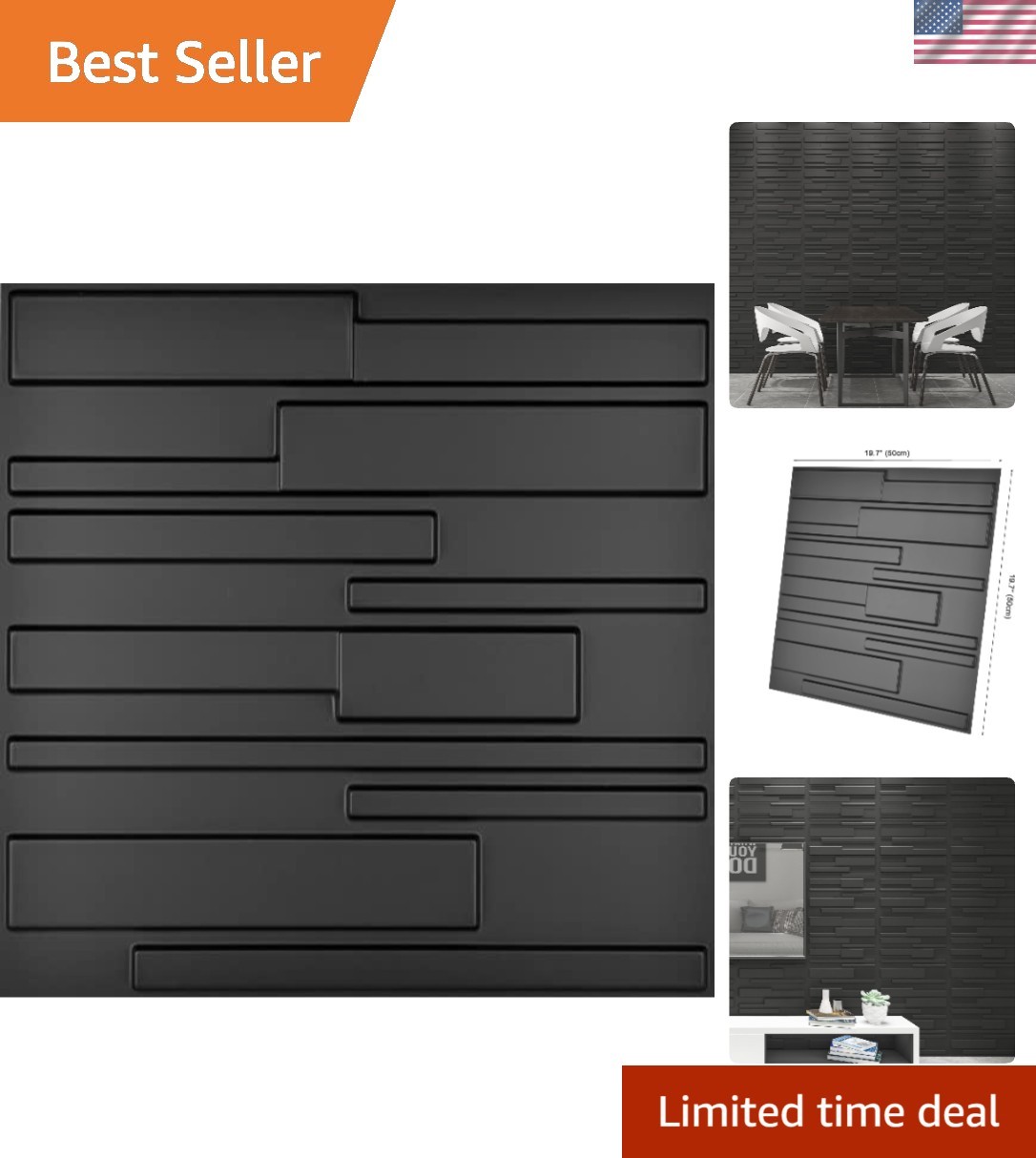 19.7×19.7in PVC 3D Wall Panels Pack of 12 Geometric Black DIY Decor