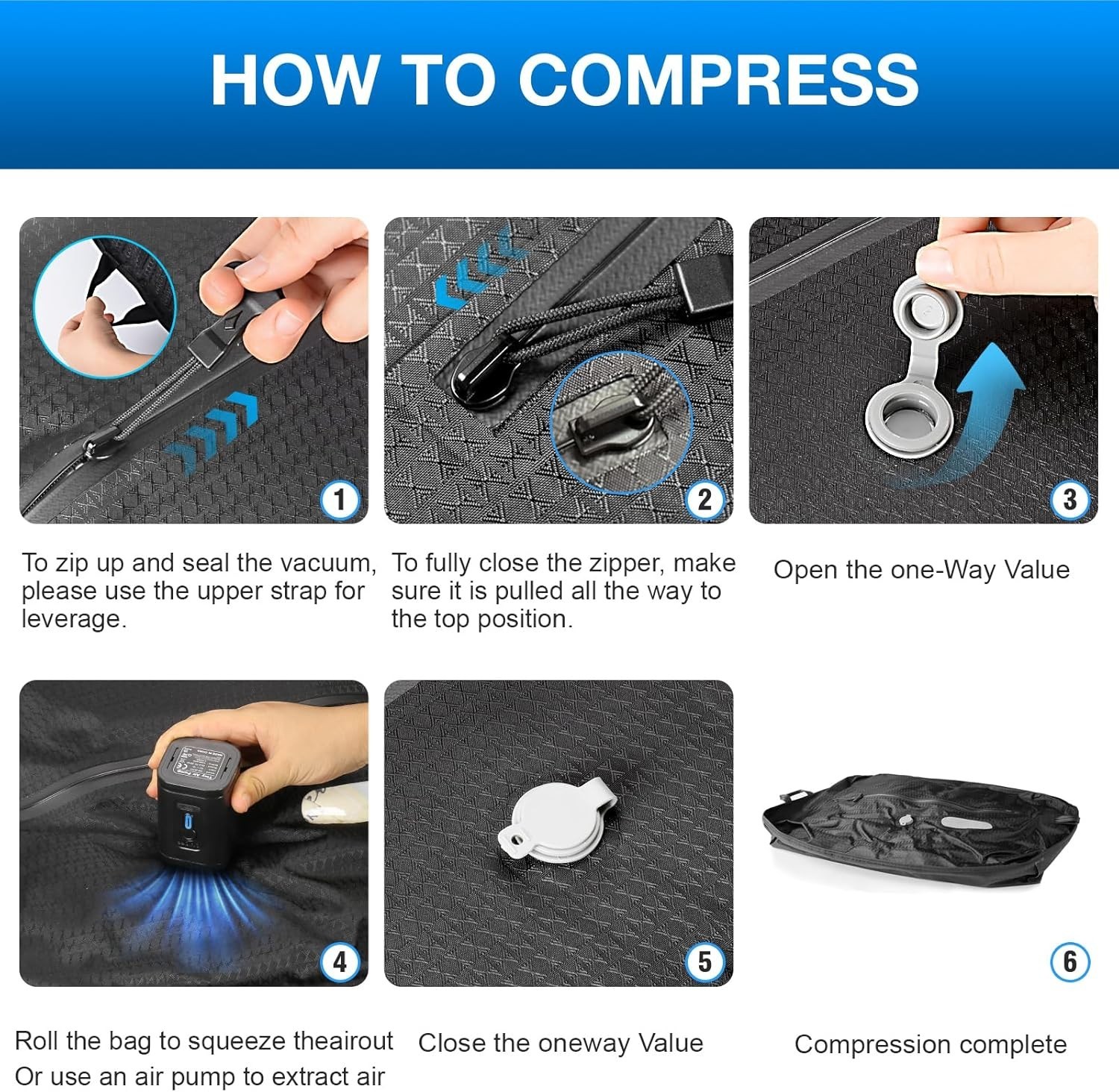 Travel Vacuum Bags with Pump 2PC Waterproof Compression Storage Bags