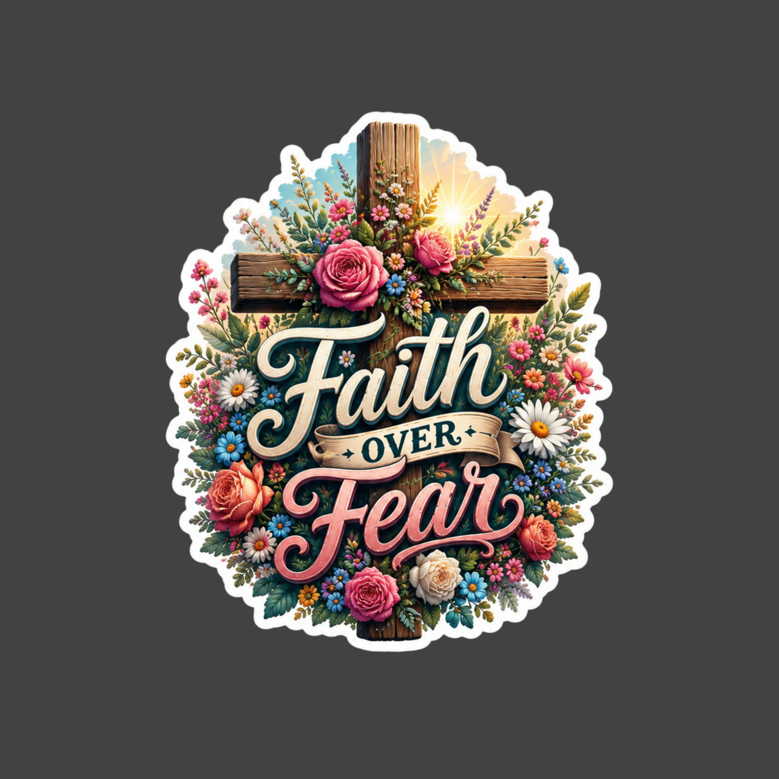 Christian Sticker Vinyl Decal Faith Over Fear Cross Floral Religious Faith