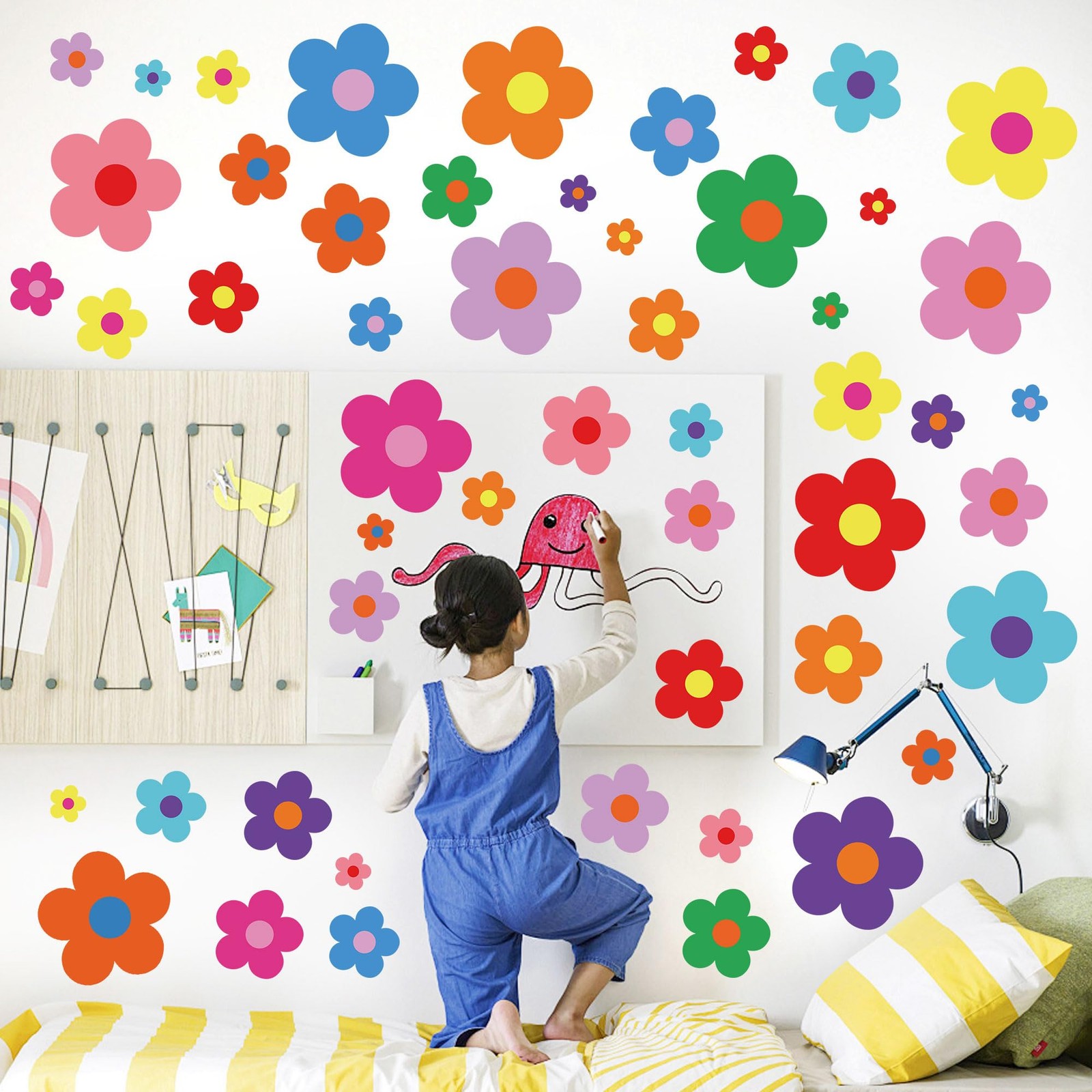 12 Sheets Flower Wall Decals Cute Colorful Floral Wall Stickers Vinyl Peel an…