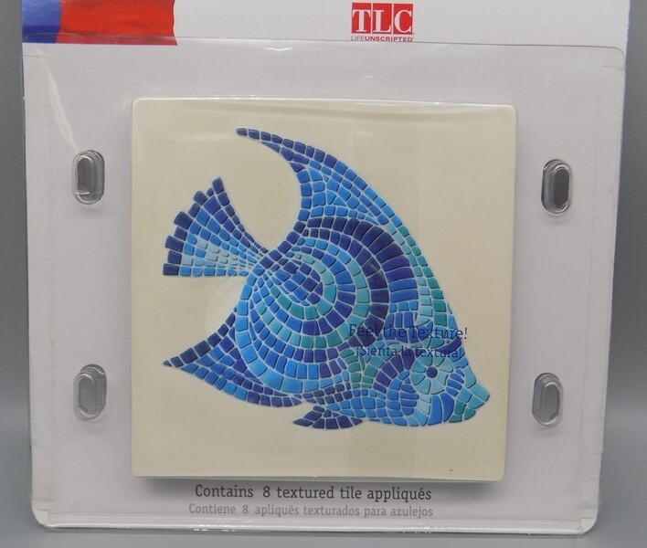 2 Trading Spaces Fish Blue Mosaic Tile Tile Appliques 16 Appliques Total New