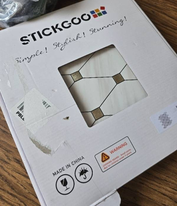 STICKGOO 8 Sheets Peel and Stick Dolomite Mosaic Tile, White Marble/Metal Look