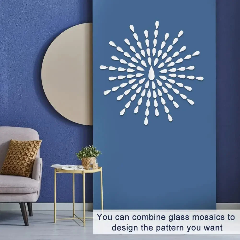 Self-adhesive Mirror Mosaic 100pcs of Acrylic Circular Heart-shaped Diamond Home