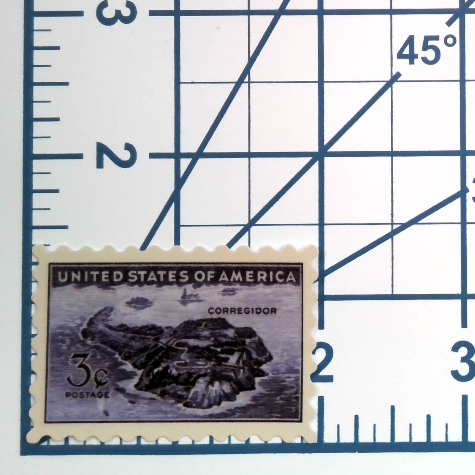 Vintage US Postage Stamp Sticker 3 Cent Corregidor Island WWII Vinyl Decal