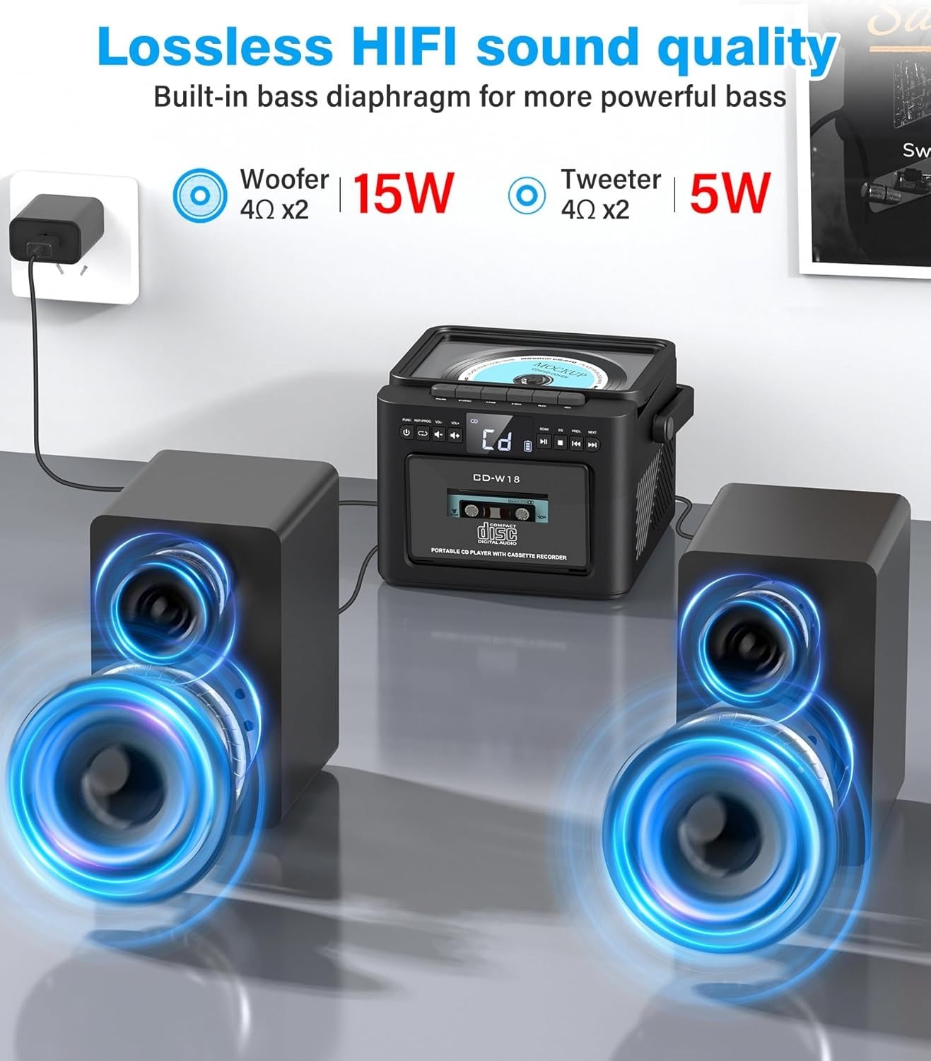 Stereo System for Home with Boombox CD and Cassette Player Combo, 40W Home Stere