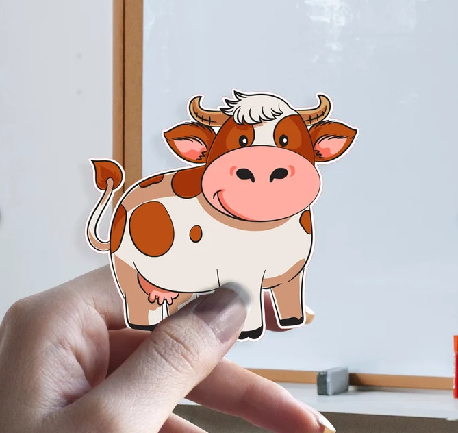 Cartoon happy cow sticker for all types of surfaces