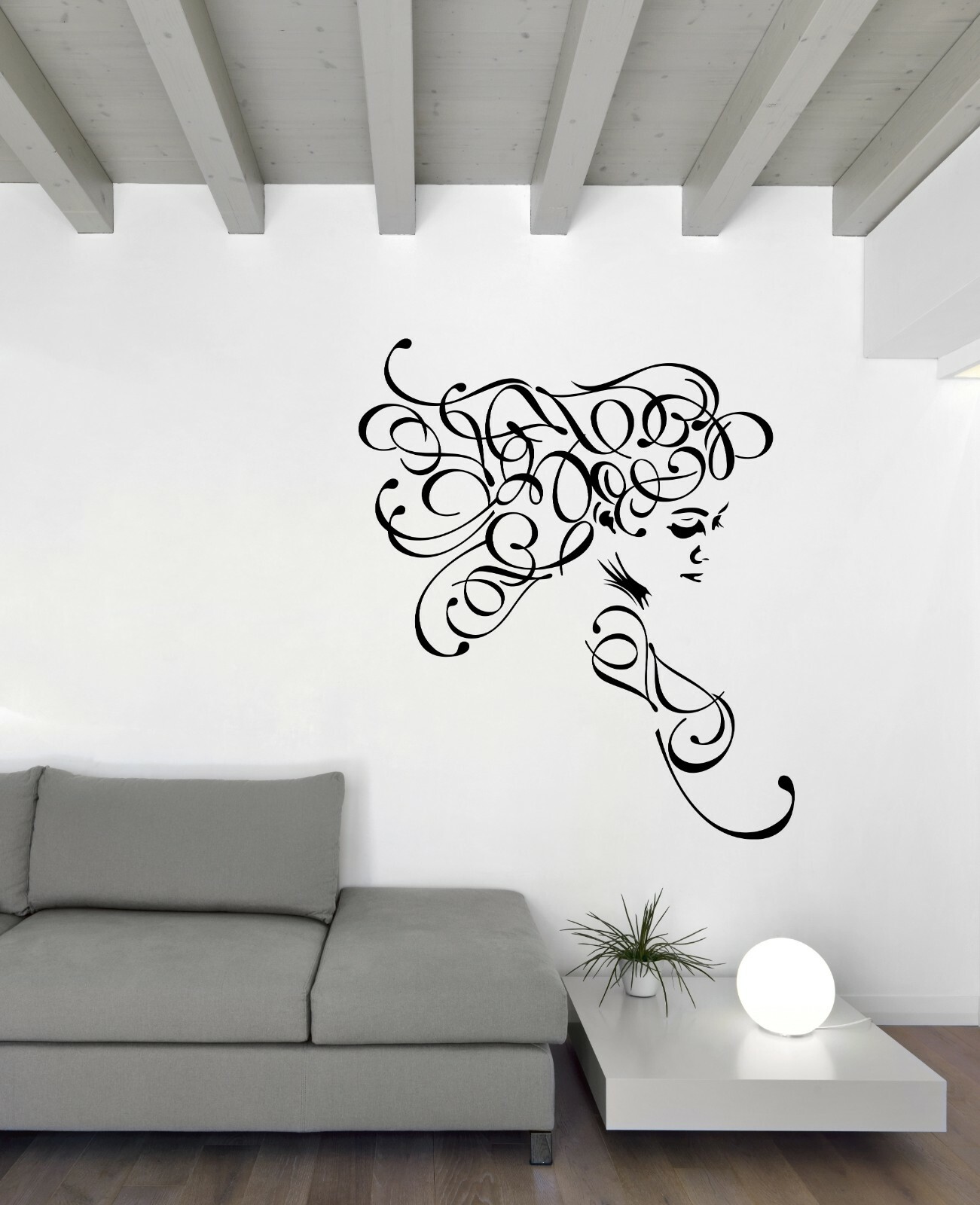 Wall Vinyl Decal Stickers Portrait Beautiful Girl Curly Hair (n1769)