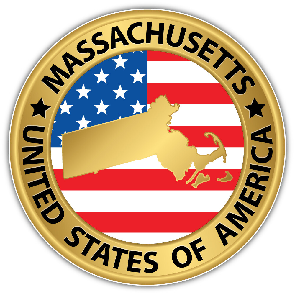 Massachusetts USA State Map Emblem Car Bumper Sticker Decal "SIZES"