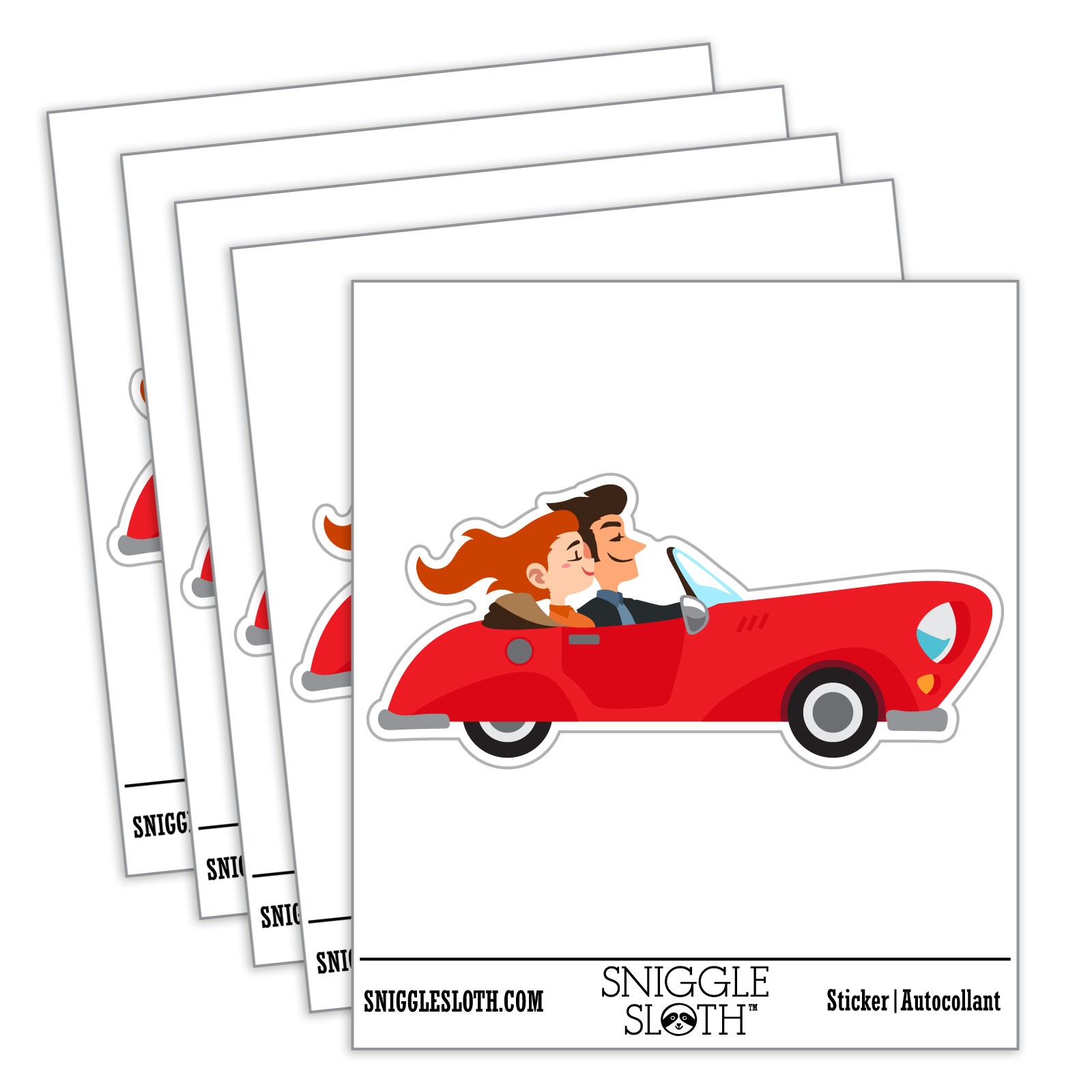 Couple Driving Fancy Sports Car Trip Waterproof Vinyl Decal Sticker Set – 5 Pack