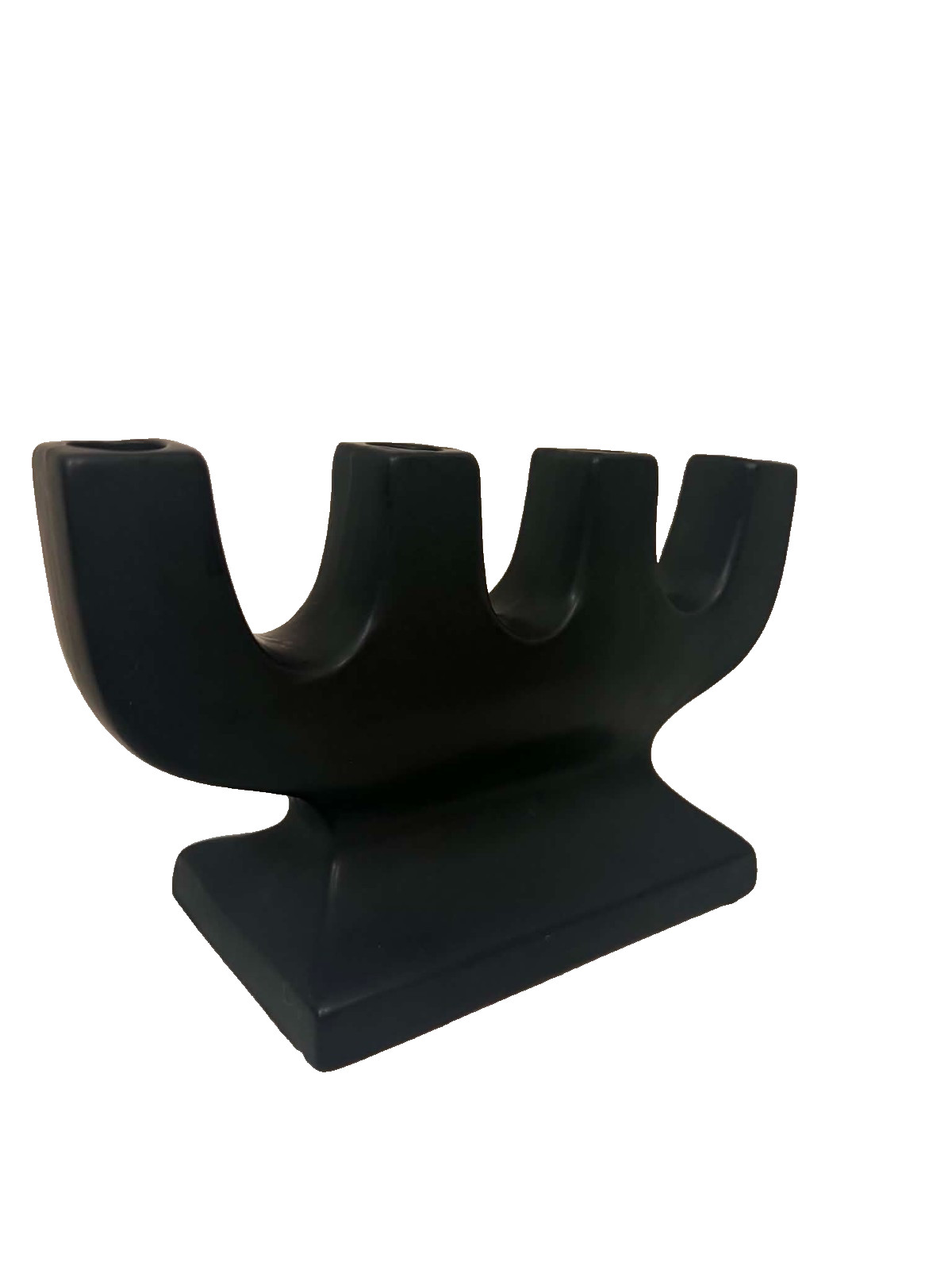 Modern Black 4-Candle Holder Minimalist Sculptural Candelabra Decor