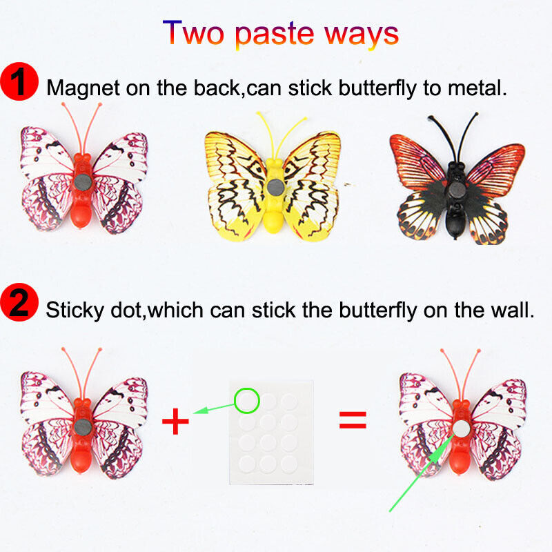 50 PCS Removable 3D Butterfly Reflective Wall Stickers Decals DIY 5 cm Art Decor