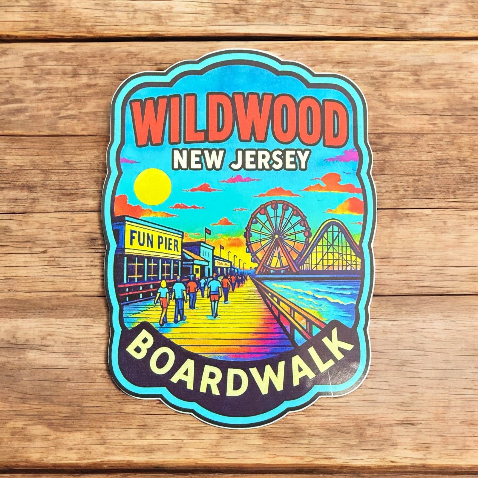Wildwood, New Jersey Boardwalk Vinyl Decal Sticker 3.75" Vintage Travel Vacation