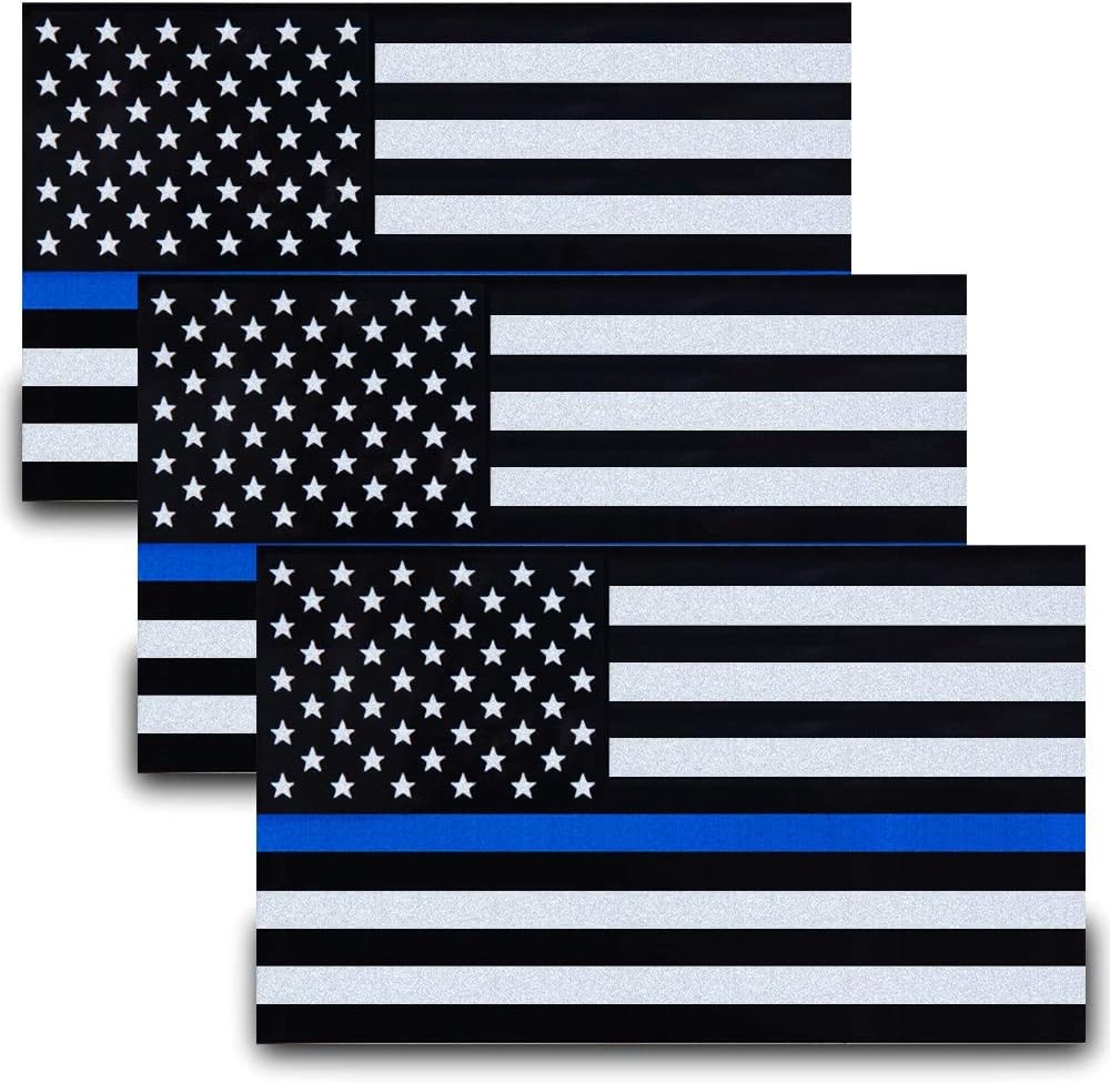 3 Pcs Calcomanías Reflectantes Bandera USA Línea Azul 5×3 in Vinilo para Auto…