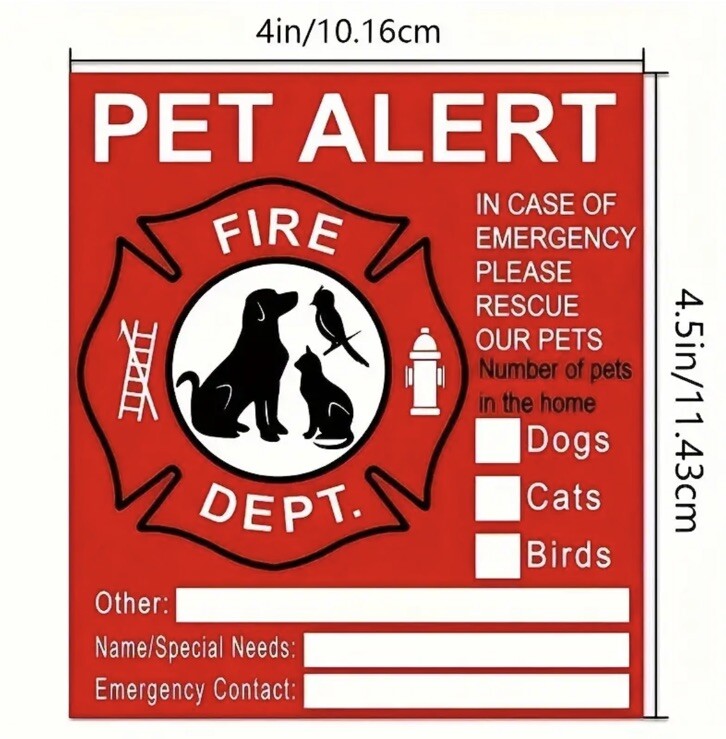 Sticker 3 Pcs Pet Alert For Fire Emergency, Decal Rescue Firefighter Family Home