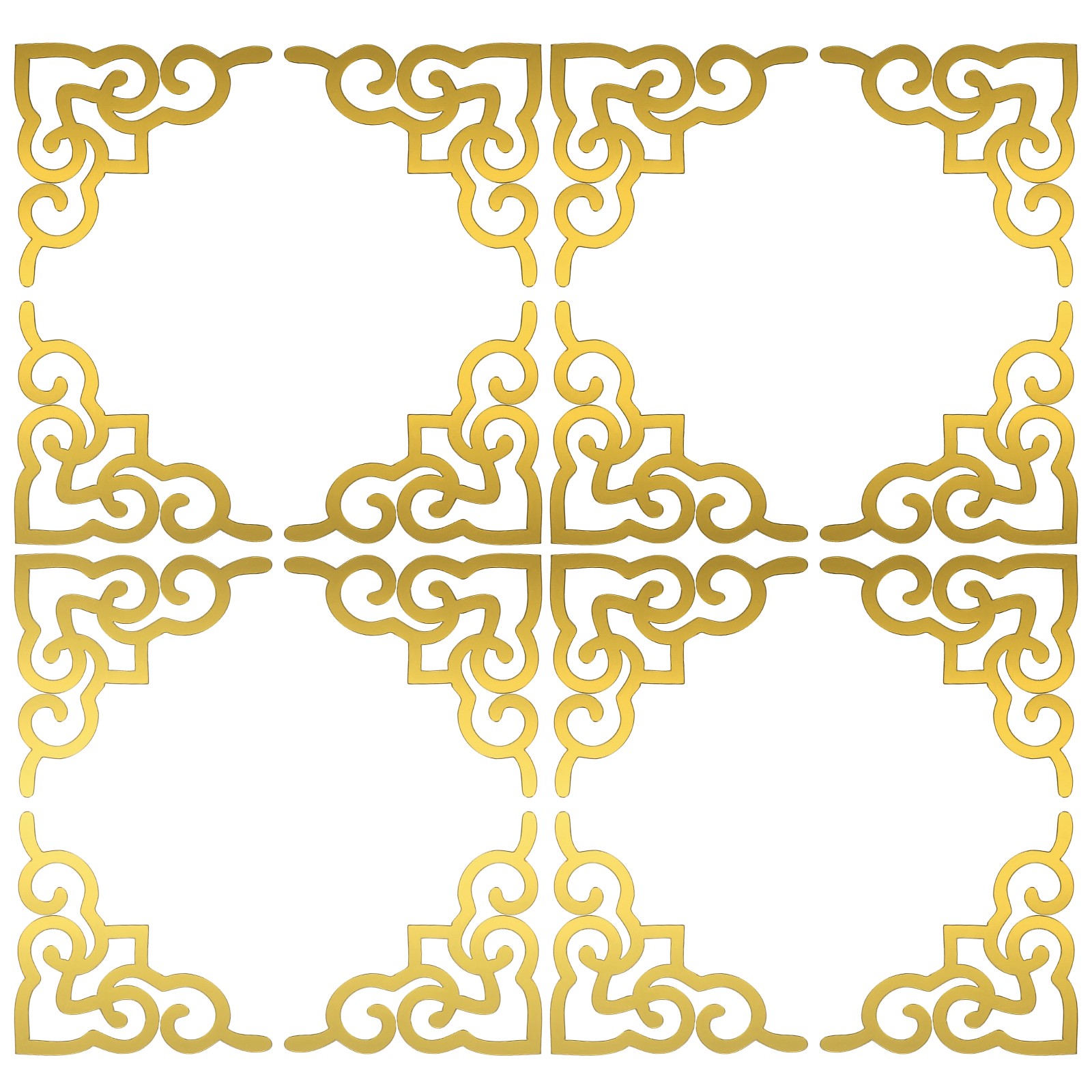 16 Pcs Hollow Mirror Wall Stickers (Light Gold Tone, 3.9 x 3.9")