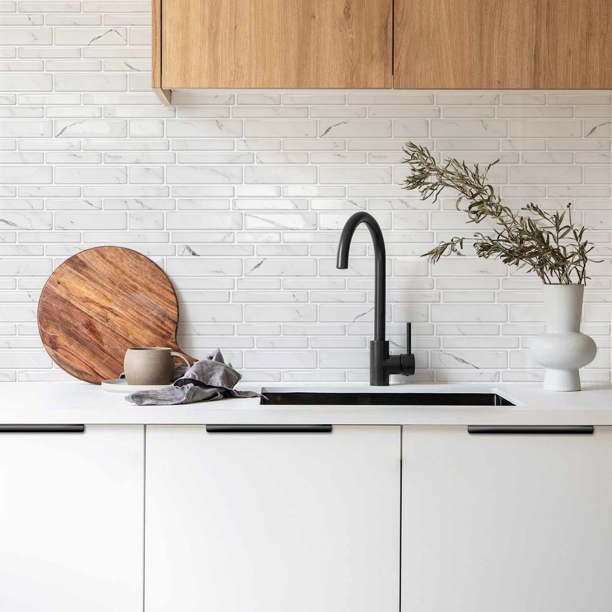 3D Marble Tile Stickers 12×12" 10-Pack, Self-Adhesive, Kitchen Bathroom Decor