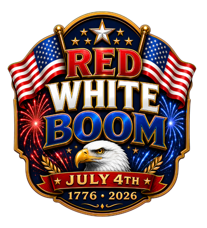 STICKER RED WHITE BOOM – July 4th – 1776-2026 Glossy Vinyl Patriotic USA Decal