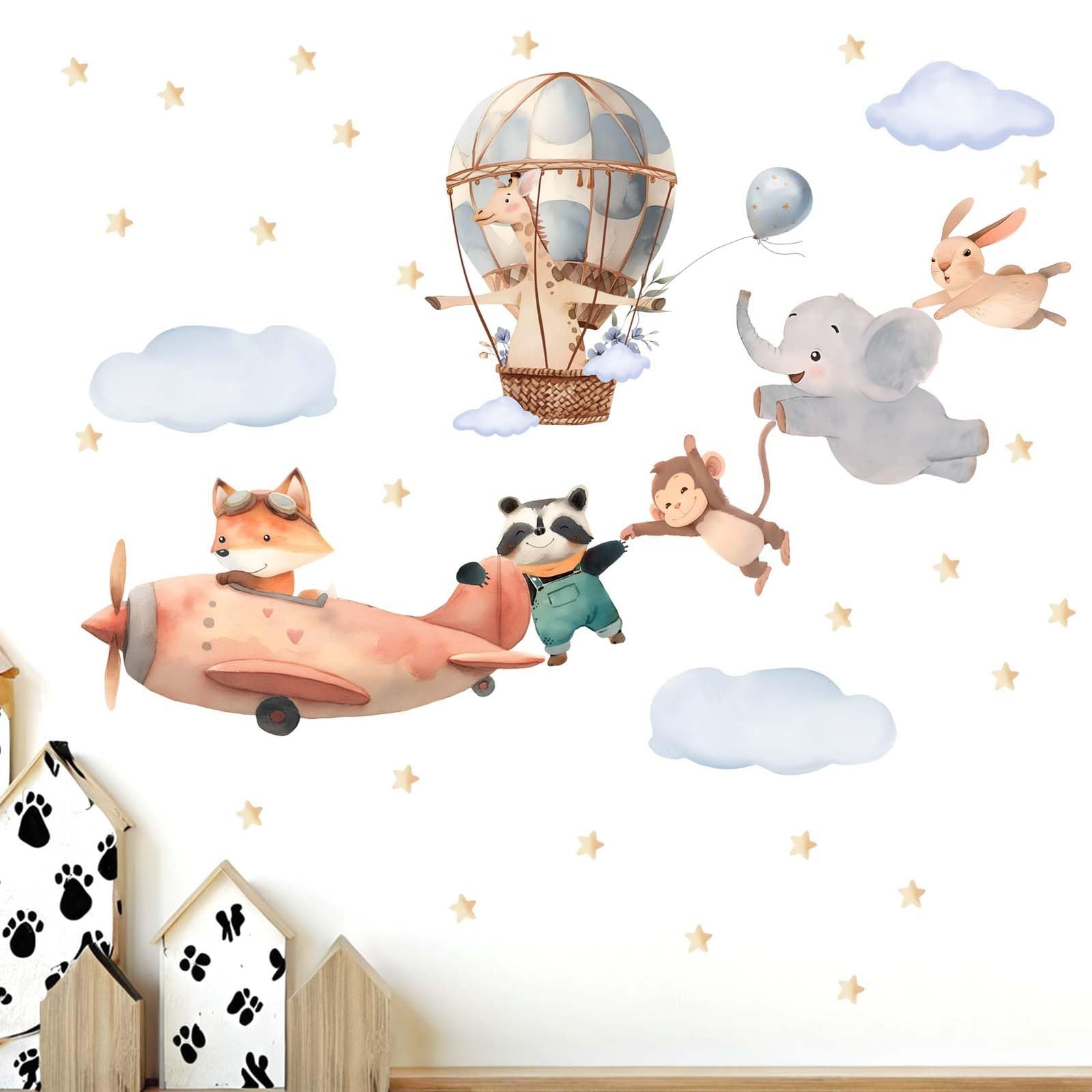 Animals Airplane Wall Stickers for Nursery: Baby Bedroom Wall Decals – Aircra…