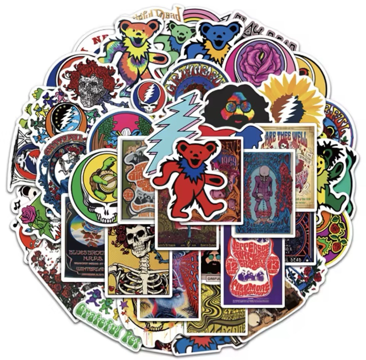 Grateful Rock Band Stickers 50pk Rock Music Dead Head Fun Stickers FREE SHIPPING