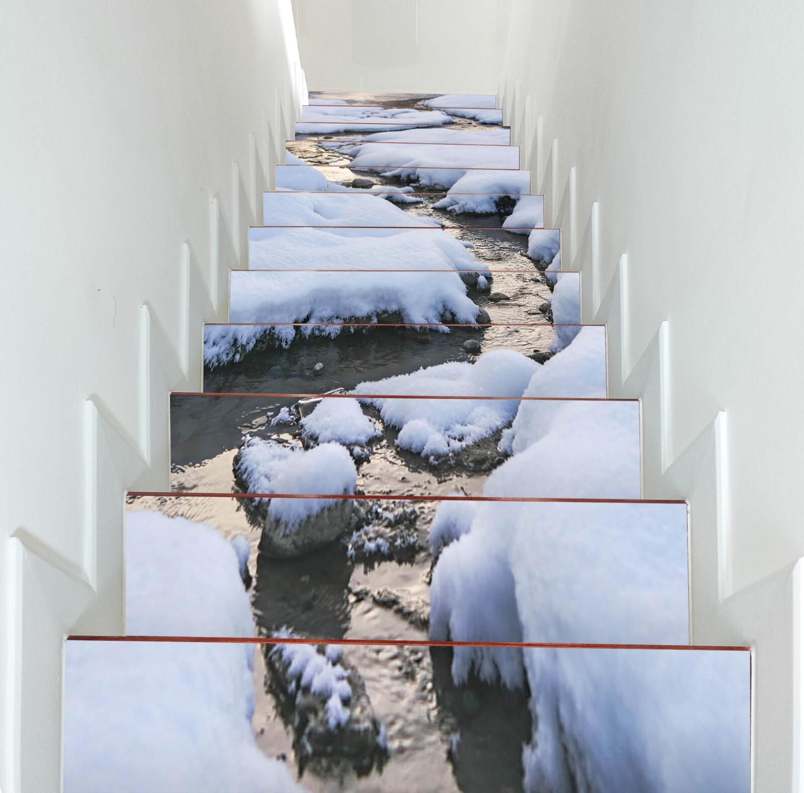 3D White Snow U976 Stair Risers Decoration Photo Mural Decal Wallpaper Romy