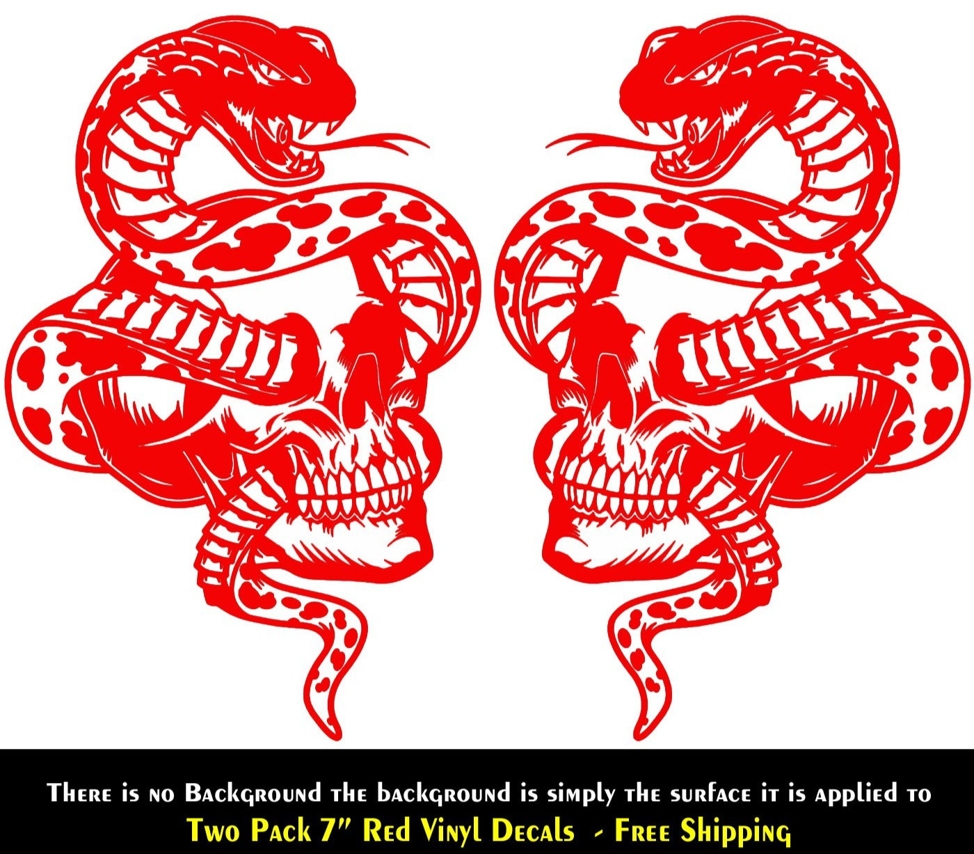 Cobra Snake with Skull Two 7" Red Vinyl Decal Car Truck Camper RV Mirror Window