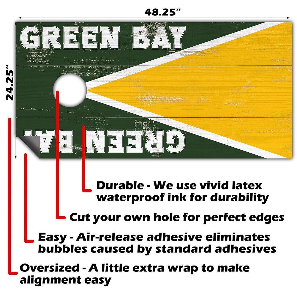 Green Bay Football Tailgating Cornhole Board Wraps and Decals Vinyl Sticker