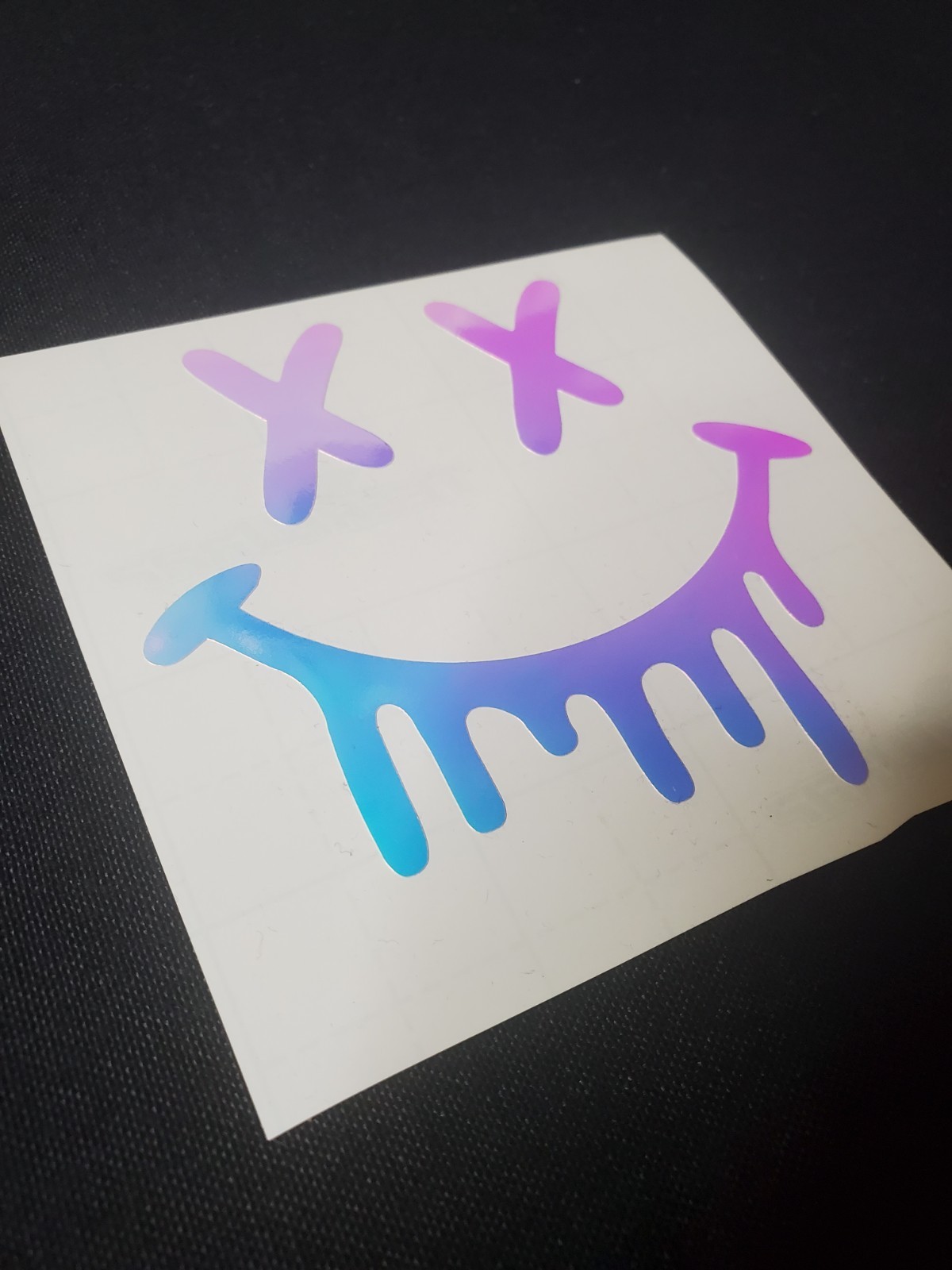 Glow In The Dark Smiley Face Drip Vinyl Decal Medium Size Sticker Bright Opal