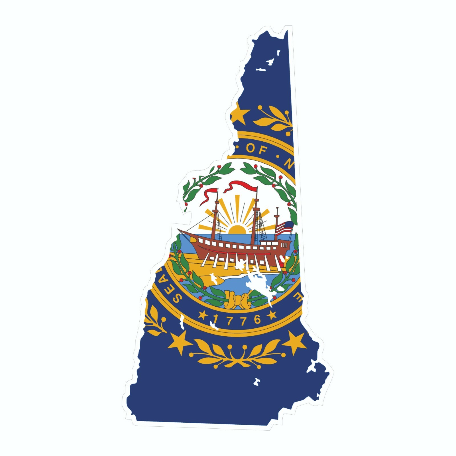 New Hampshire State Map Outline with Flag Sticker, Decal, Vacation Sticker