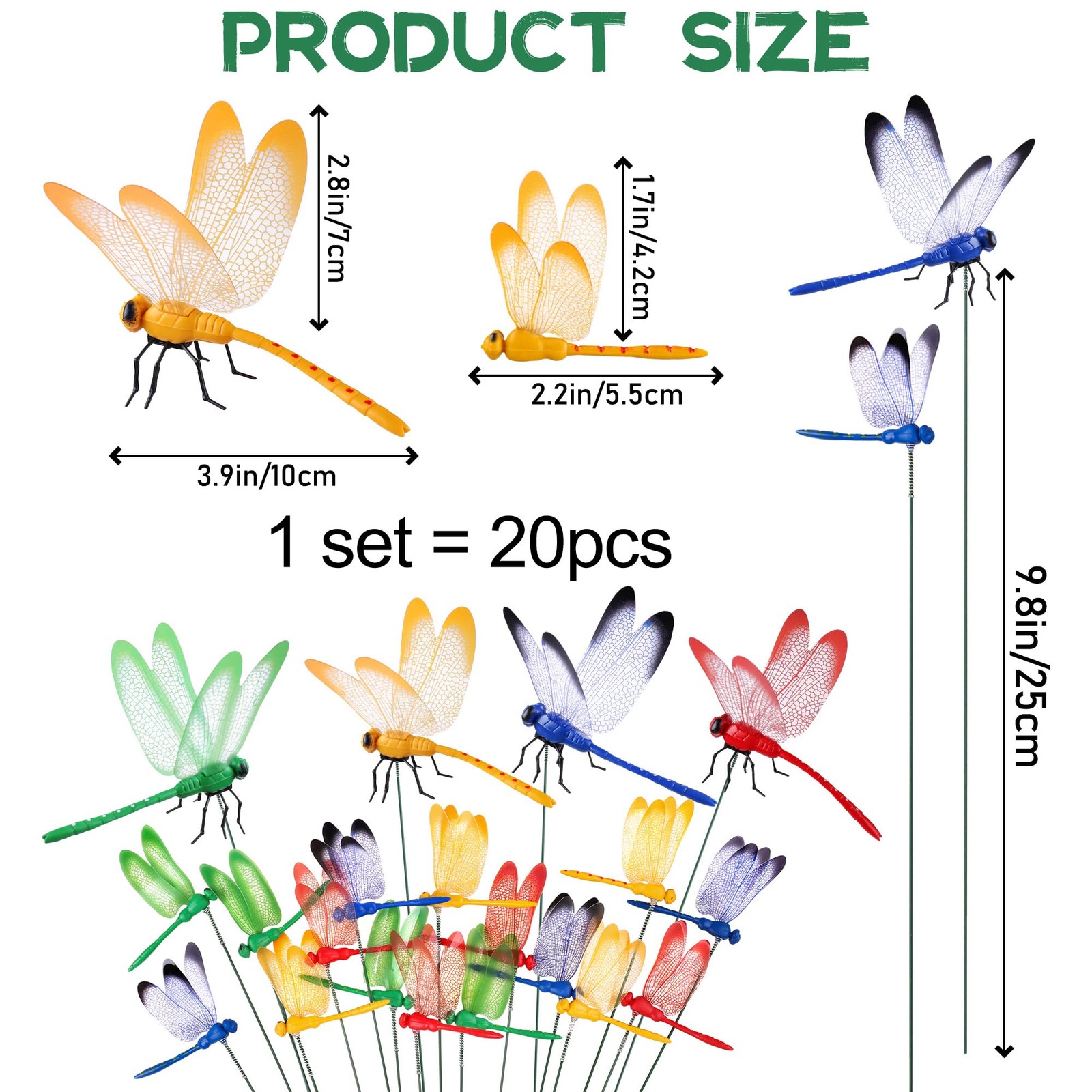 Amaonm 20pcs 3D Colorful Dragonfly Garden Decorations Decor Dragon Fly Garden…