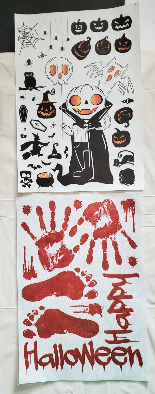 6 Sheets Halloween Decoration Stickers Handprint Footprint Cat Ghost Spider