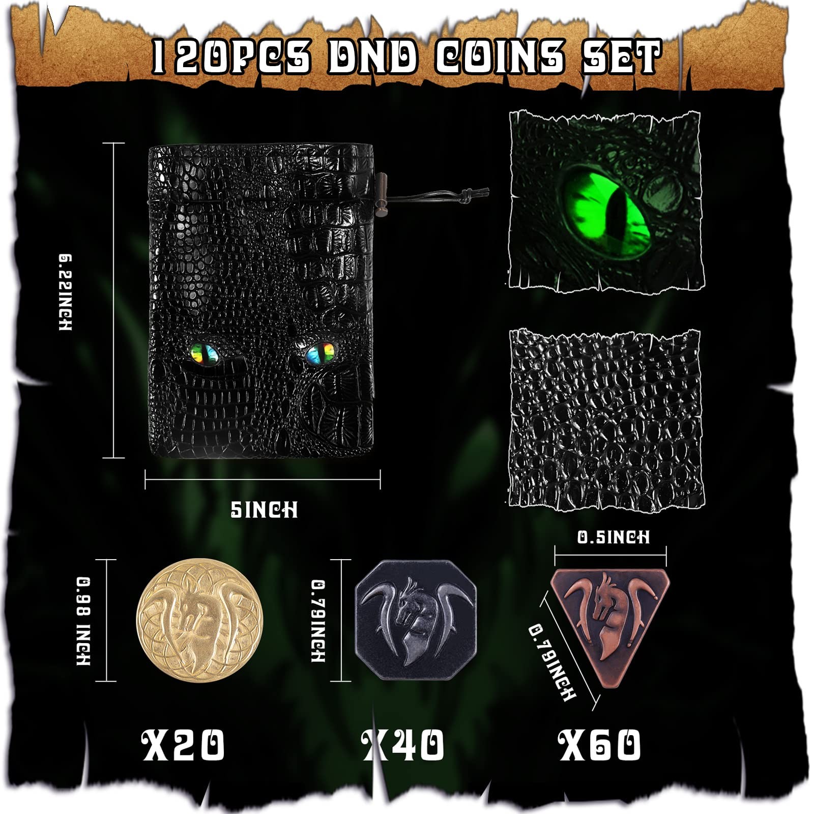 120PCS Metal, Silver & Copper DND Coins for Tokens, Medium, Black
