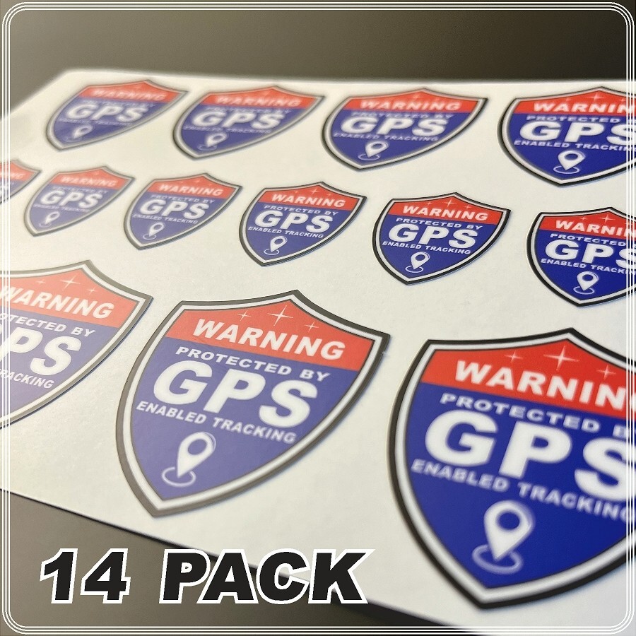 14 PACK GPS Tracking Warning OUTSIDE MOUNT Theft Deterrent Stickers High Quality