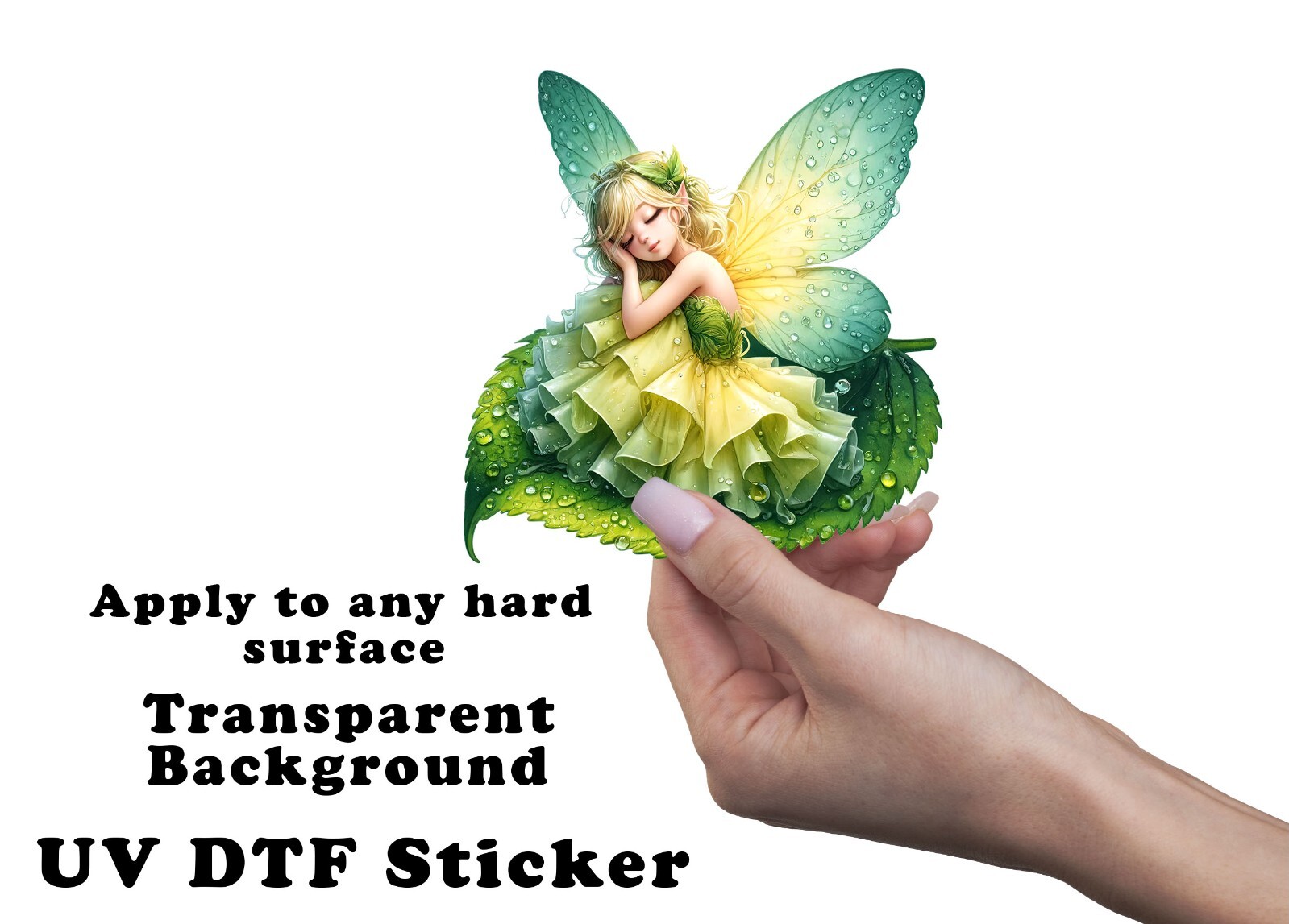 Green and Yellow Fairy UV DTF Transparent Sticker / Decal